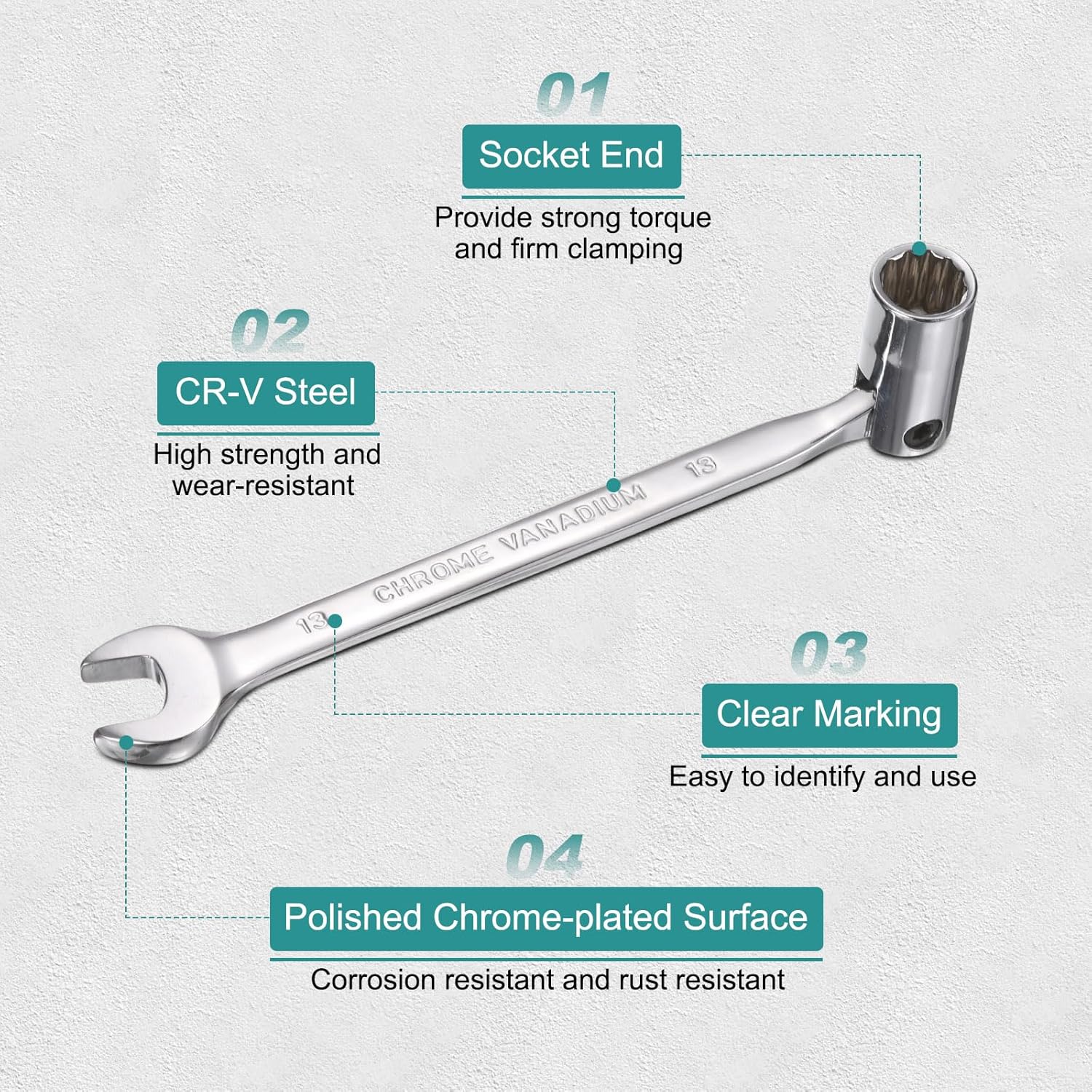 HARFINGTON 10mm Swivel Head Socket Combination Spanner Wrench CR-V Steel Rotary Torx Socket Head Open End Wrenches Spanner Mirror Polishing for Auto Car Repairing