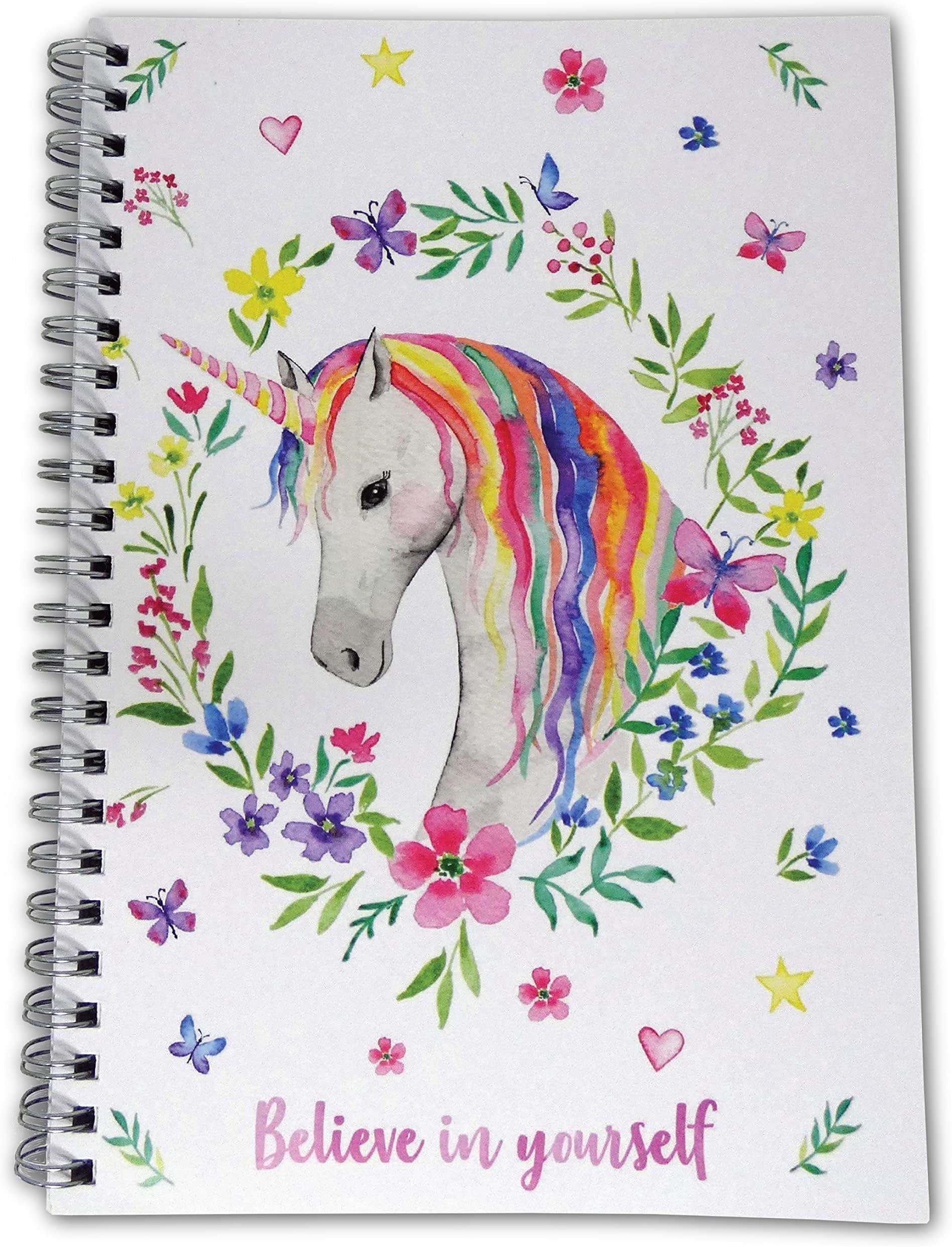 Printykins Unicorn Notebook – A5 / 21cm x 15cm / Wirebound/Lined and Plain / 100 pages/Childrens Notepad/Kids Notebook/Boys or girls Sketchbook/Ladies Journal/Unicorn Inspired/Unicorn Gift