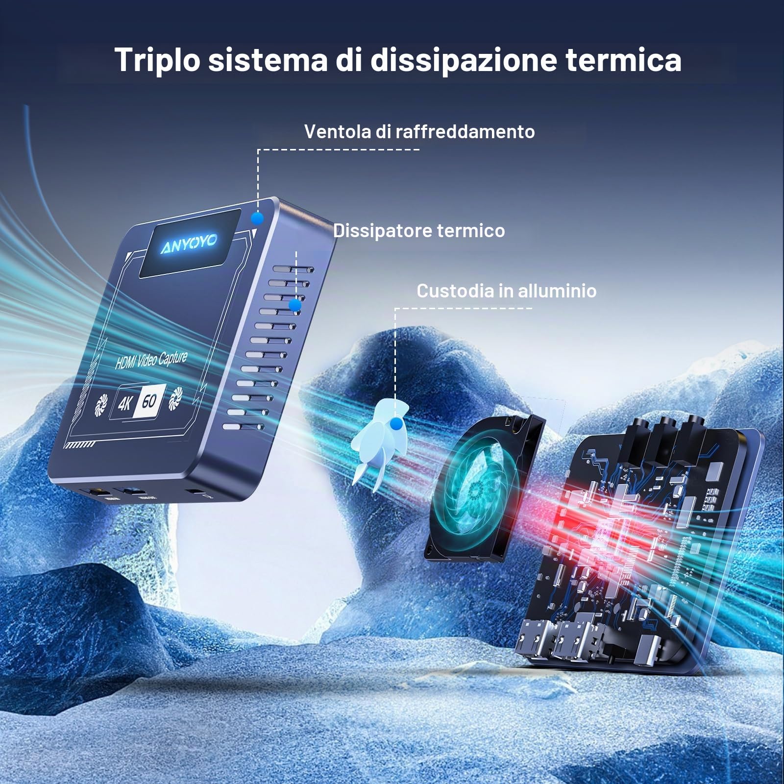 Scheda di acquisizione, Anyoyo 4K60 Video Grabber, HDR e VR Capture e Passshrough vicino a zero latenza HDMI per streaming e giochi, compatibile per NS, PS5/4, Xbox, Camera, Windows/Mac