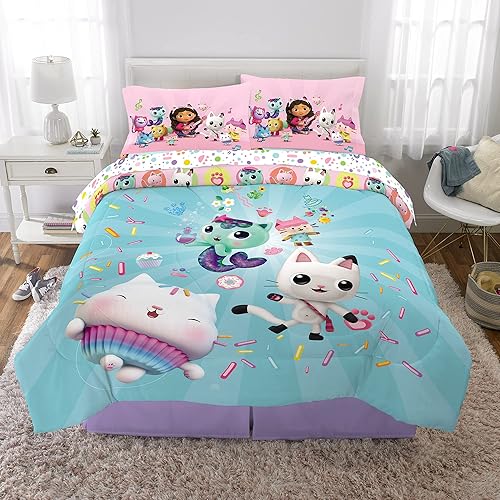 Miniatura 5 de Franco - Juego de sábanas y edredón infantiles súper suaves, 5 piezas, tamaño matrimonial, con diseño de La casa de muñecas de Gabby