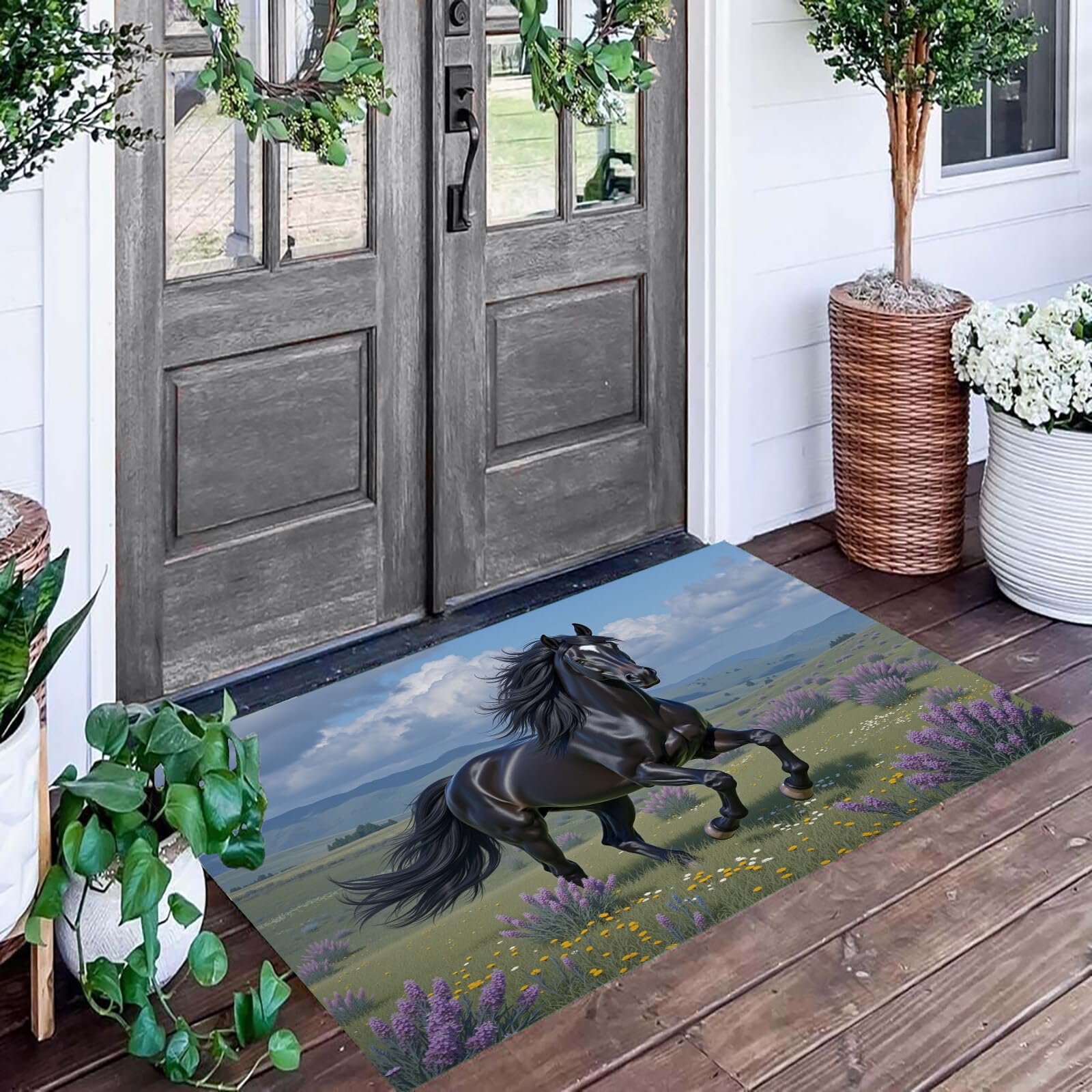 Tapis d'entrée cheval noir 50x80cm anti-dérapant pour sécuriser le sol de la maison