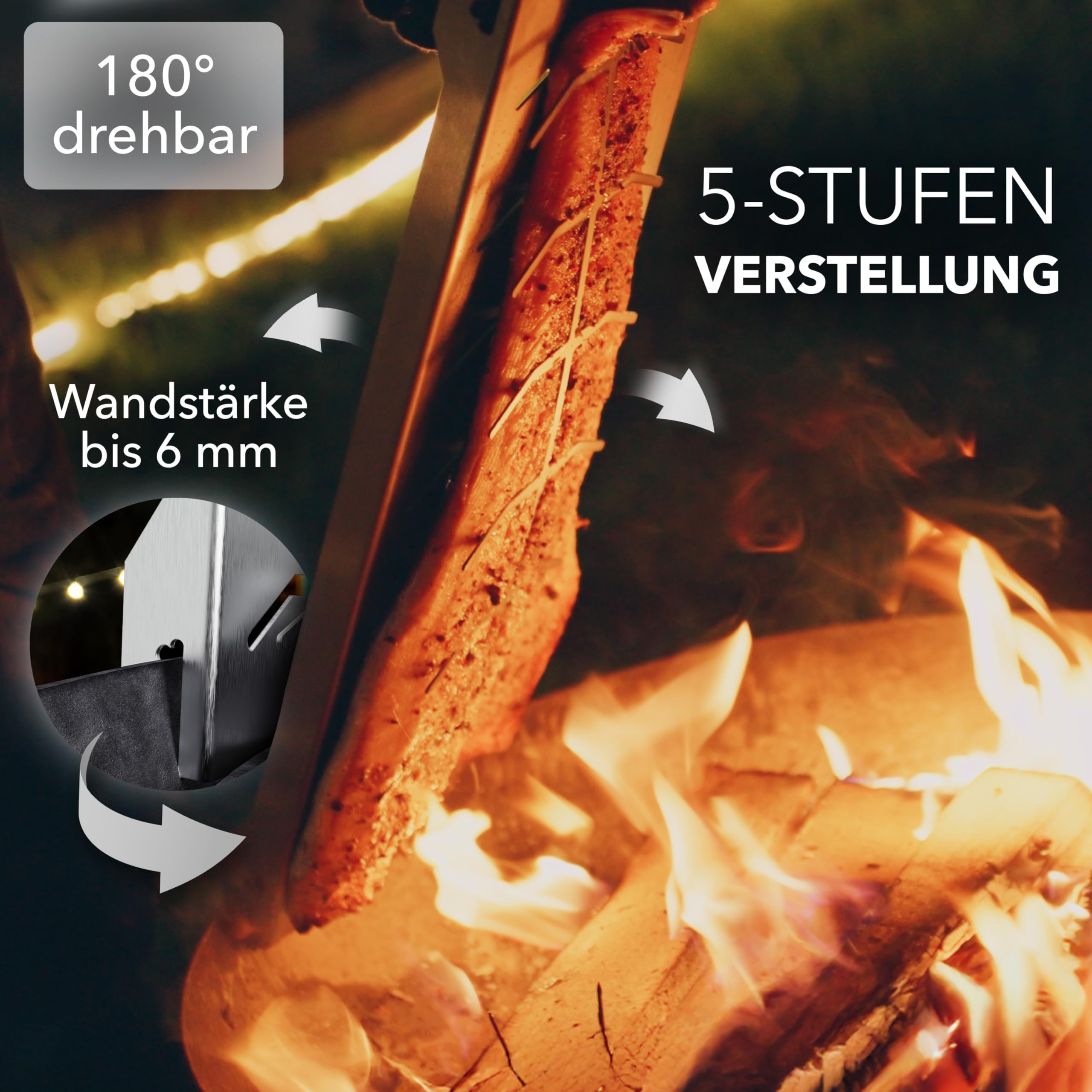 Flammlachsbrett – Flammlachsbretter mit Halterung – Feuerfest aus Edelstahl geeignet für Feuerschalen und Kugelgrill – Made in Germany