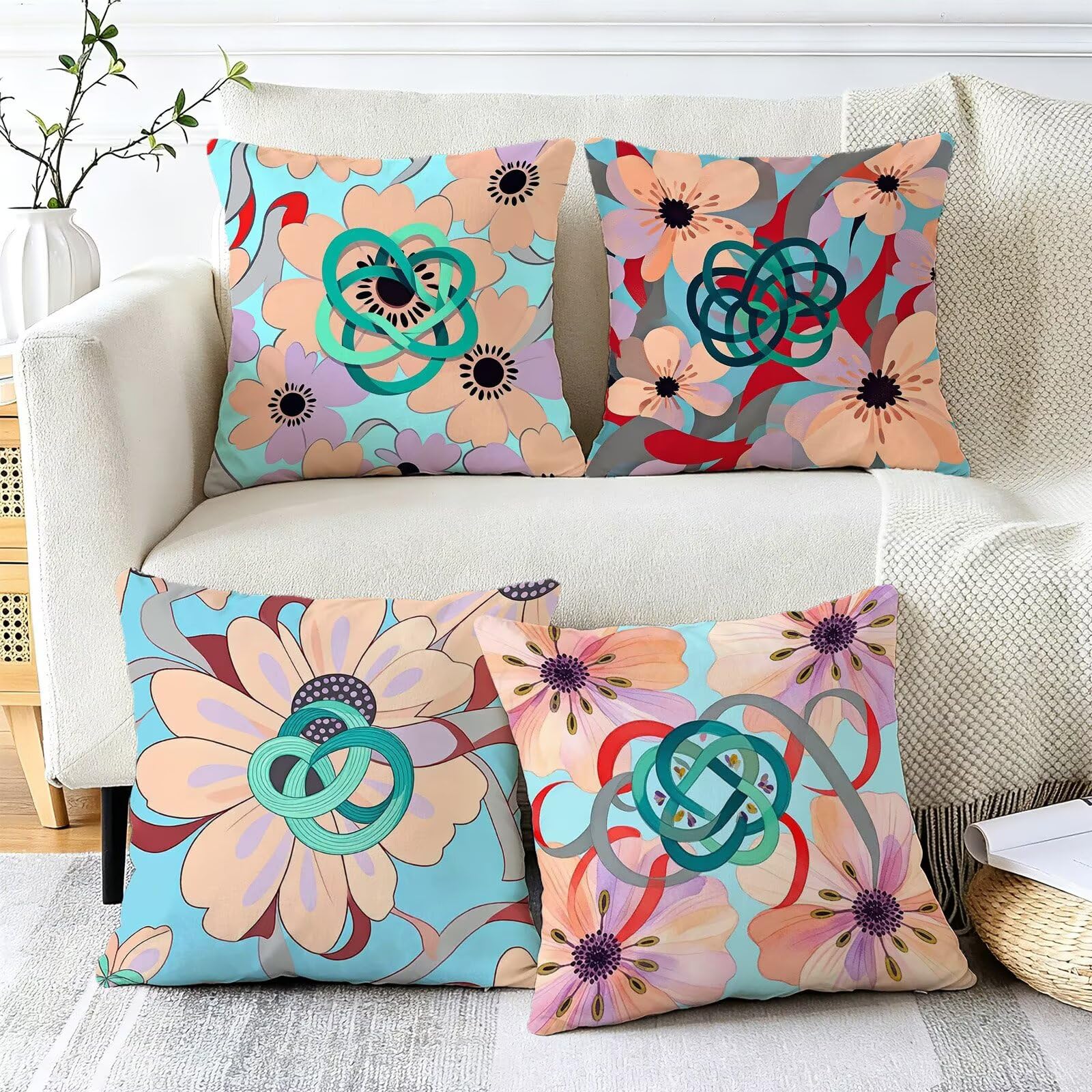Cojines Exterior Rosa Funda Almohada 45x45 Impermeables Juego de 4, Cod-490