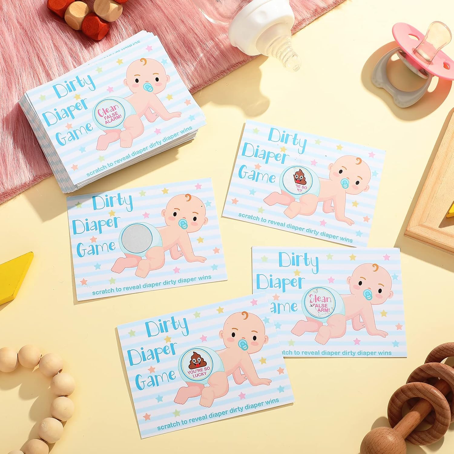 Geyee 60 Pieces Baby Shower Scratch off Game Funny Raffle Cards Baby Shower Party Games Decorations Cute Activity for Activity and Idea for Boy Girl(Nude Color)