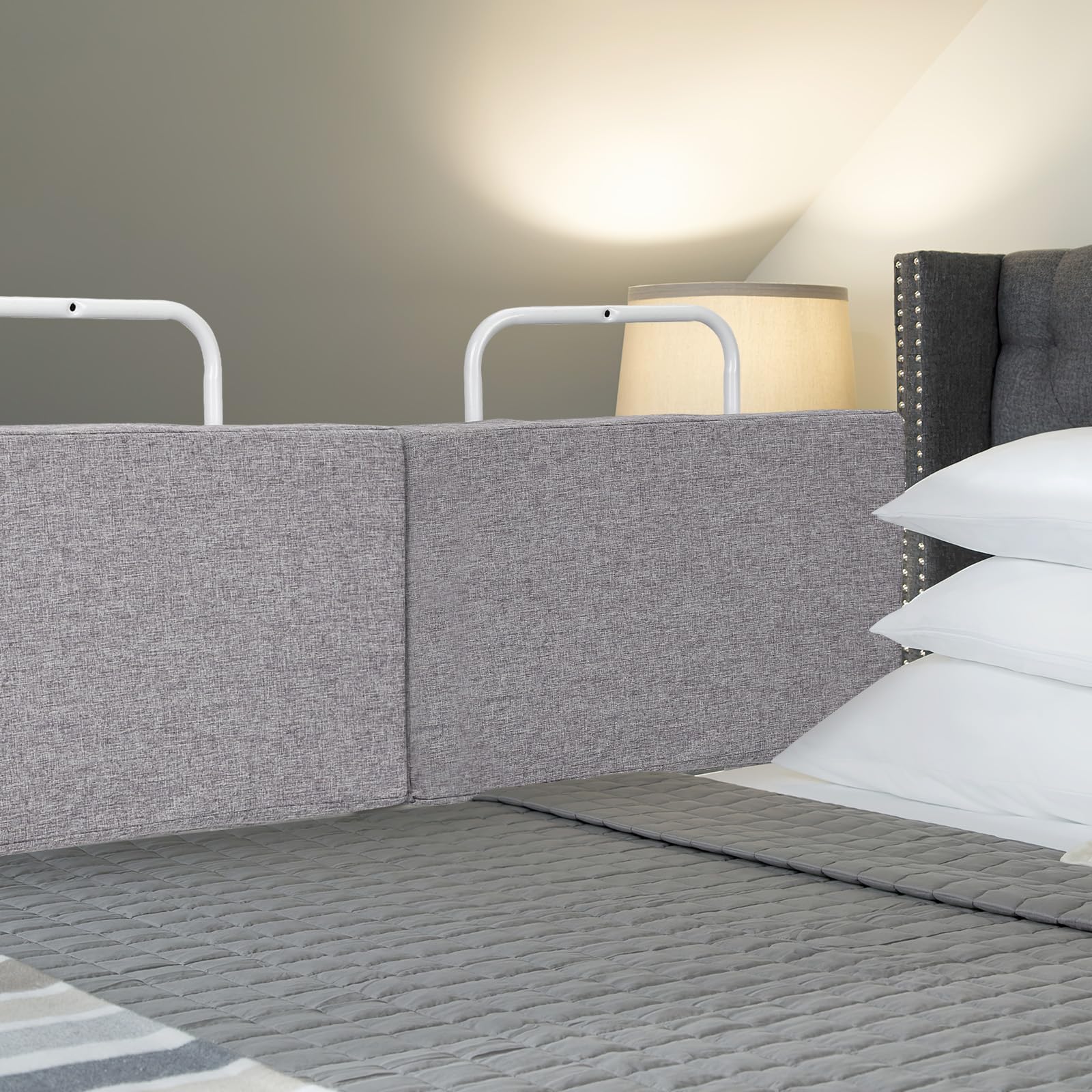 2X Barriera per letto 60 x 28 cm, Regolabile in altezza, Barriera di sicurezza per letto a 5 fori, Barriera per bambini piccoli per prevenire le cadute, Colore: Grigio