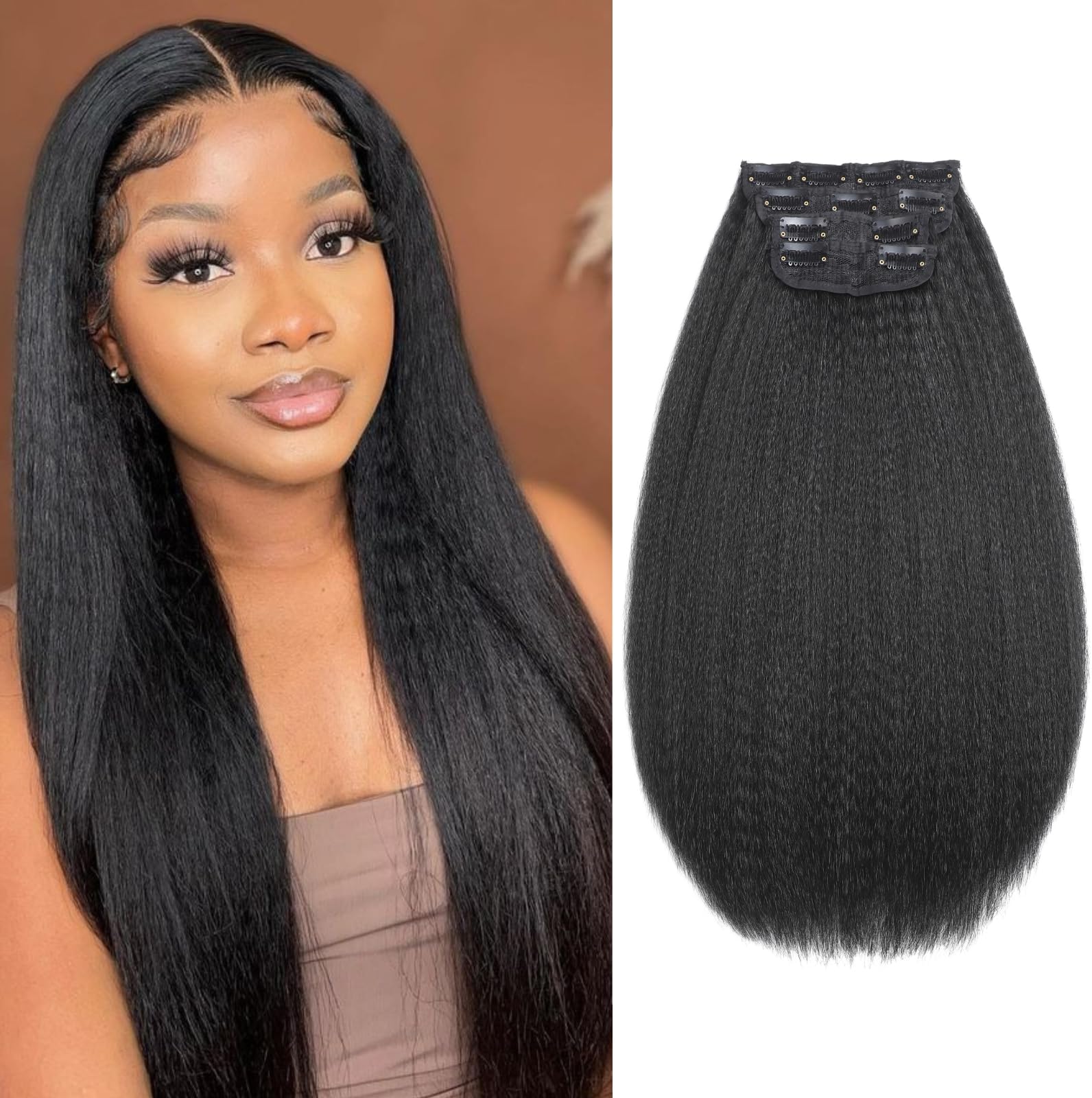 Amazon.com : Kinky Straight Clip in Hair Extensions for Black Women ...