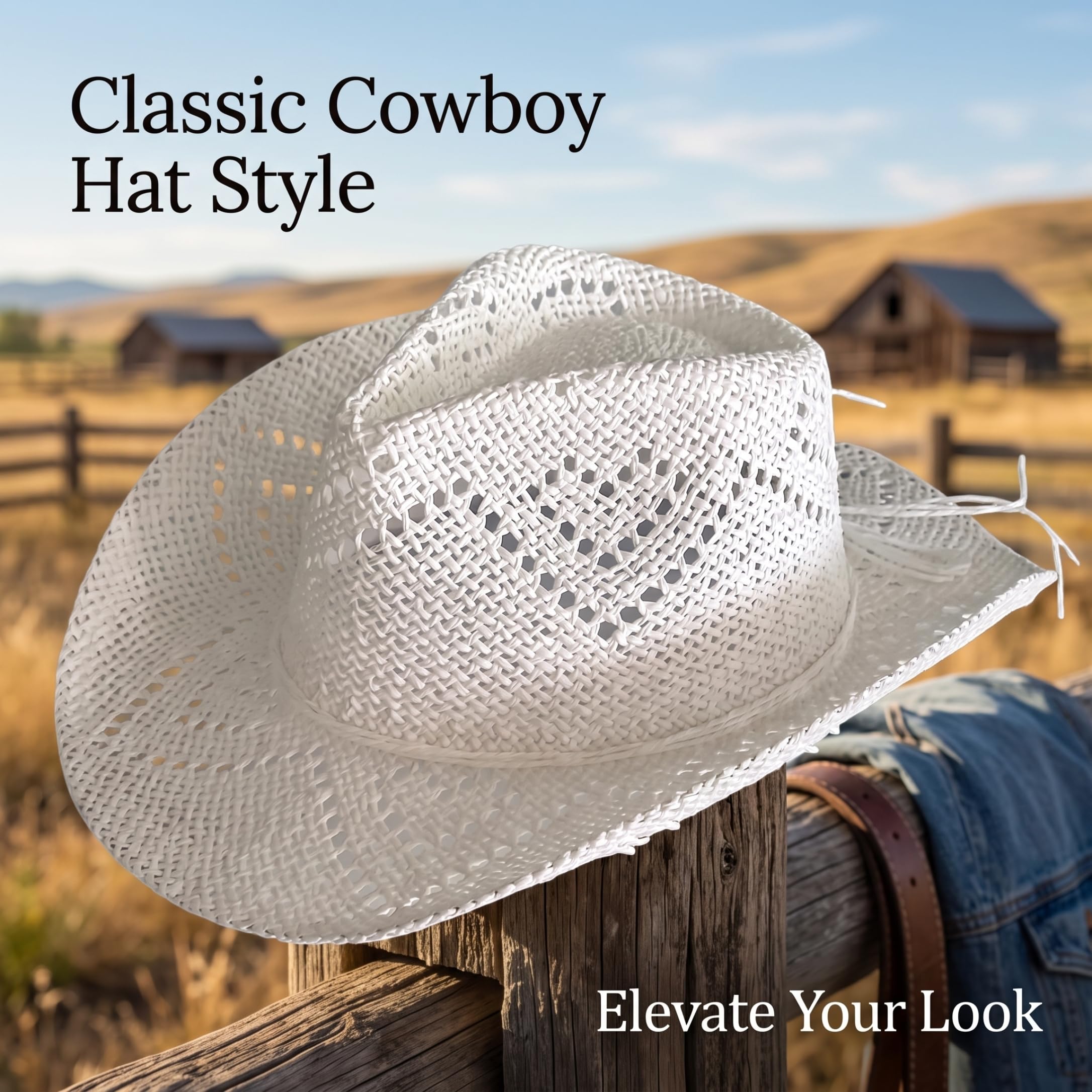 Cappello di Paglia da Cowgirl, Cappello da Spiaggia di Paglia Traspirante, Beige, Cappelli da Cowboy per Uomo