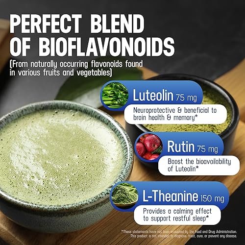 Vista 14 de Luti max - Suplemento cerebral pediátrico en polvo con luteolina y rutina, memoria, enfoque, músculo y apoyo inmunológico para niños, suplementos