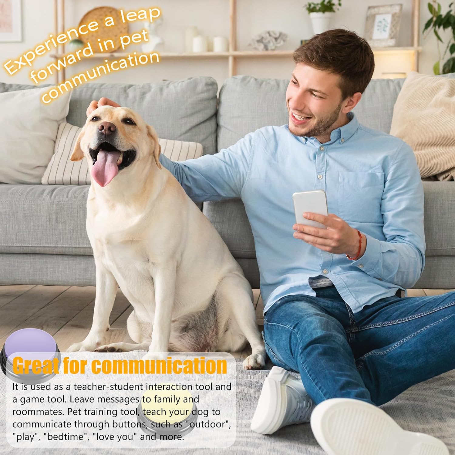 4 Pcs Voice Recording Button, Pet Communication Buttons, 20 Second Record Pet Training Buttons for Animal Office Home Game