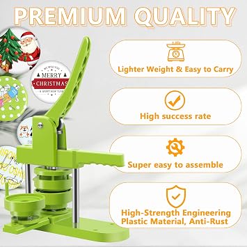 Button Maker Machine Multiple Sizes 1.25in+2.25in, Button Pin Maker Machine Kit for DIY Gifts, Button Press Machine with Free 200PCS 32+58mm Button Making Supplies & 2 Circle Cutter