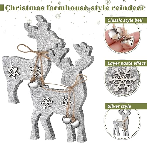 Miniatura 9 de 2 piezas de decoración navideña de renos de Navidad, decoración de escritorio de ciervos de Navidad, decoración de mesa de pie de reno rústico para