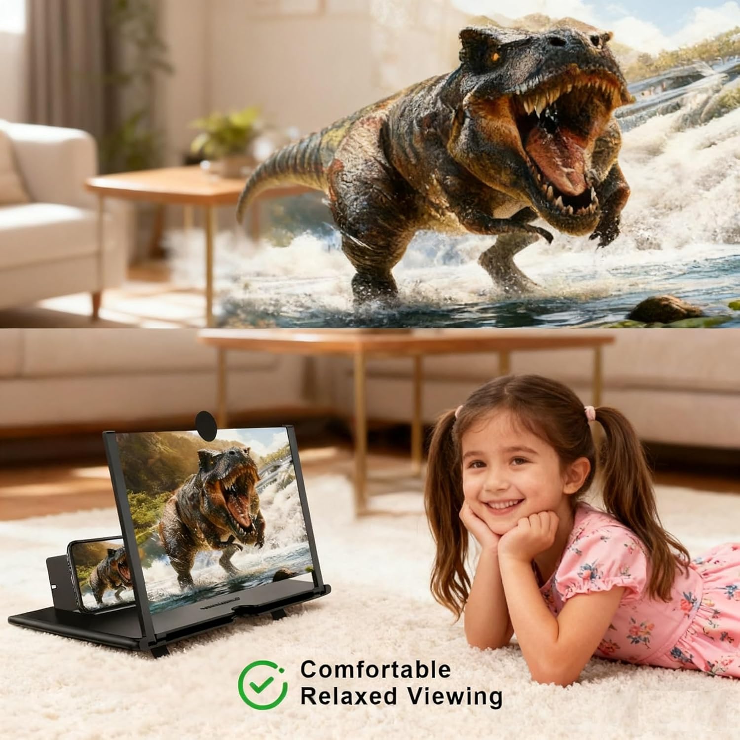 10/12/14/16/18 Inch Screen Phone Magnifier, 2026 Upgrade Foldable Screen Magnifier for MobilePhone, Cell Phone Magnifier Projector Screen for Videos, Movies and Gaming (Black, 18inch)