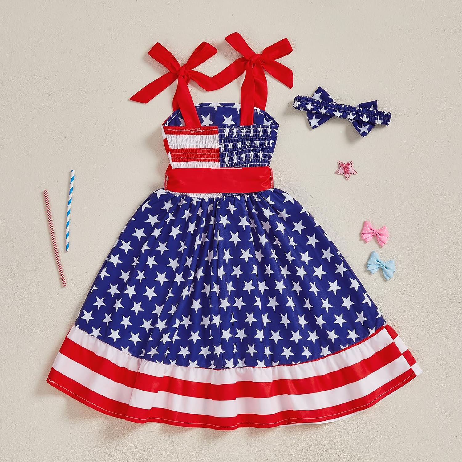 Toddler Girls 4th of July Outfits American Flag Girls Dresses 1-6 Years Summer Patriotic Independence Day Clothes