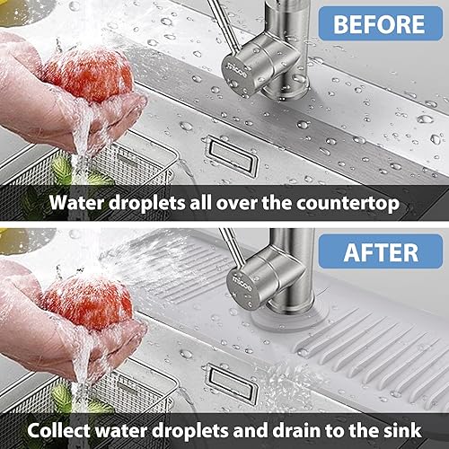 Miniatura 4 de Protector contra salpicaduras para fregadero de cocina, bandeja colectora de goteo con mango de grifo de silicona, se adapta a grifos de 2.5