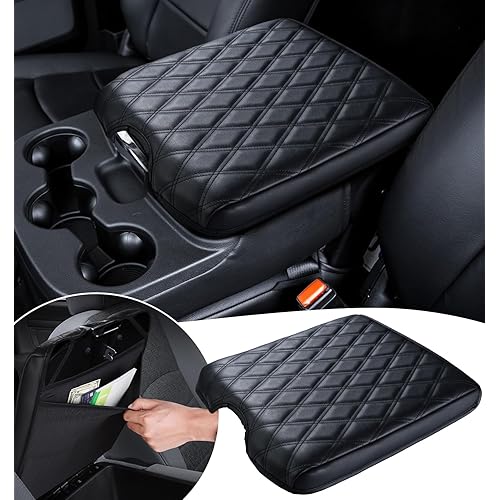 Center Console Cover for 2013-2018 Ram 1500 & 2013-2024 Dodge Ram 2500/3500/1500 Classic Model, PU Leather Armrest Cover Middle Console Cover Accessories with Hidden Pockets, Jump Seat Only