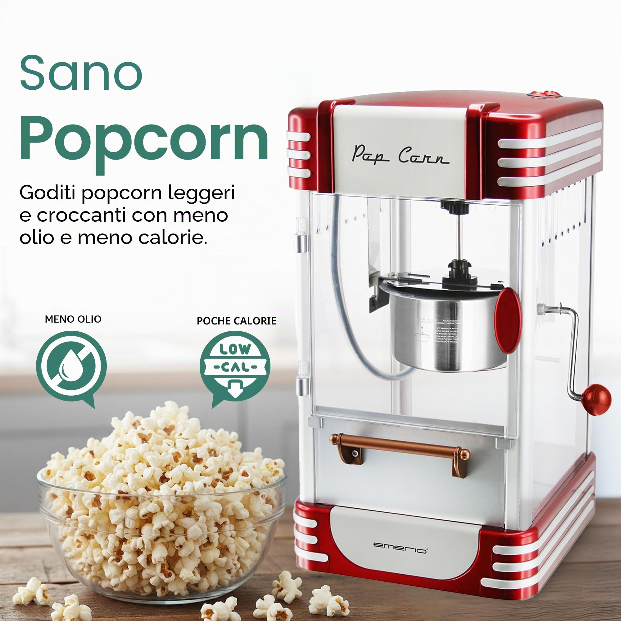 Emerio Macchina per Popcorn POM-120650, Contenitore Antiaderente Adatto Anche per Popcorn Dolci o salati, 360 Watt, Grande