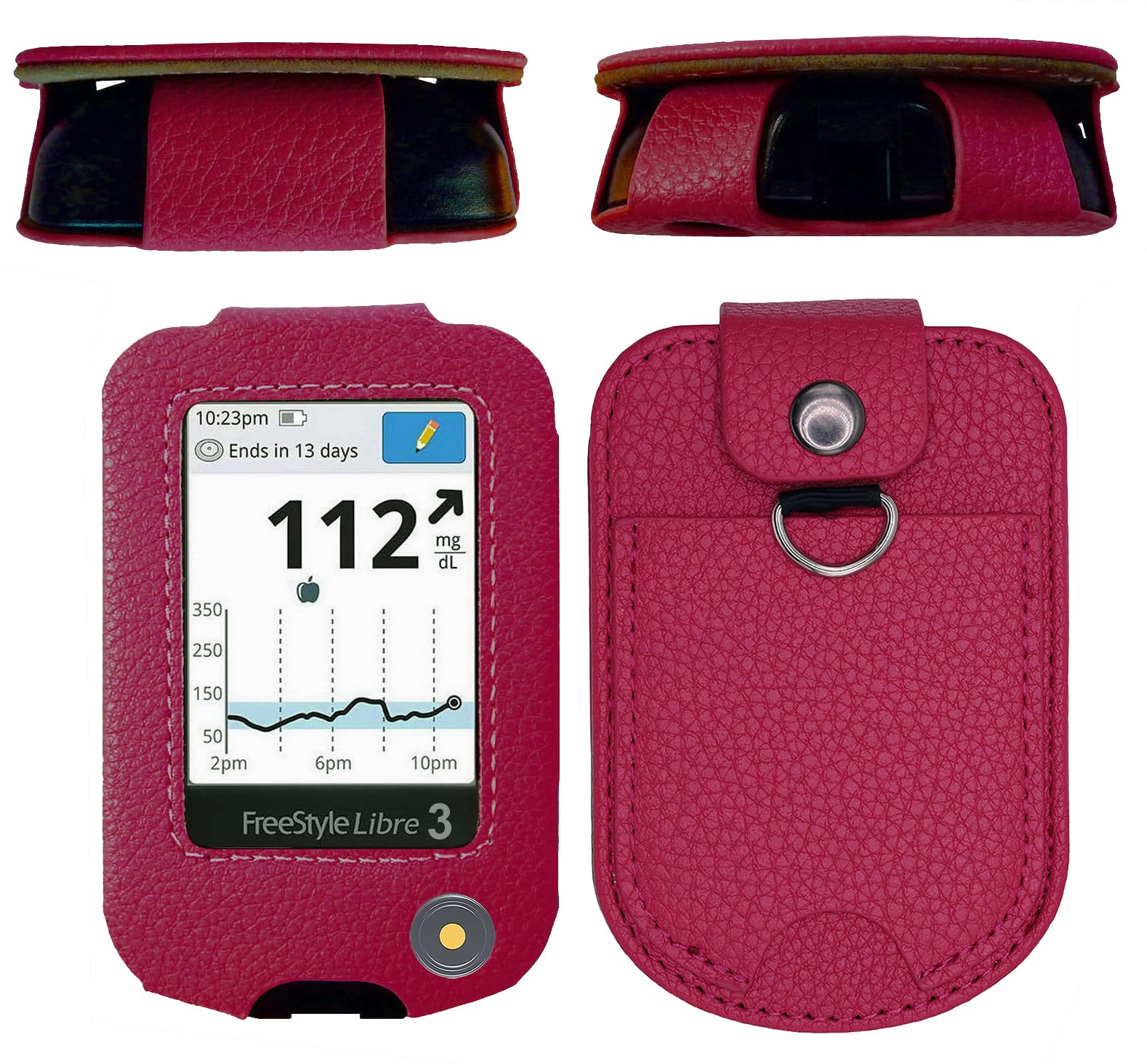 Premium Holster Case with Pocket (Lanyard Included) for Freestyle Libre 3/ Freestyle Libre 2 (Back Pocket can Carry a Tracker) (HoPink)