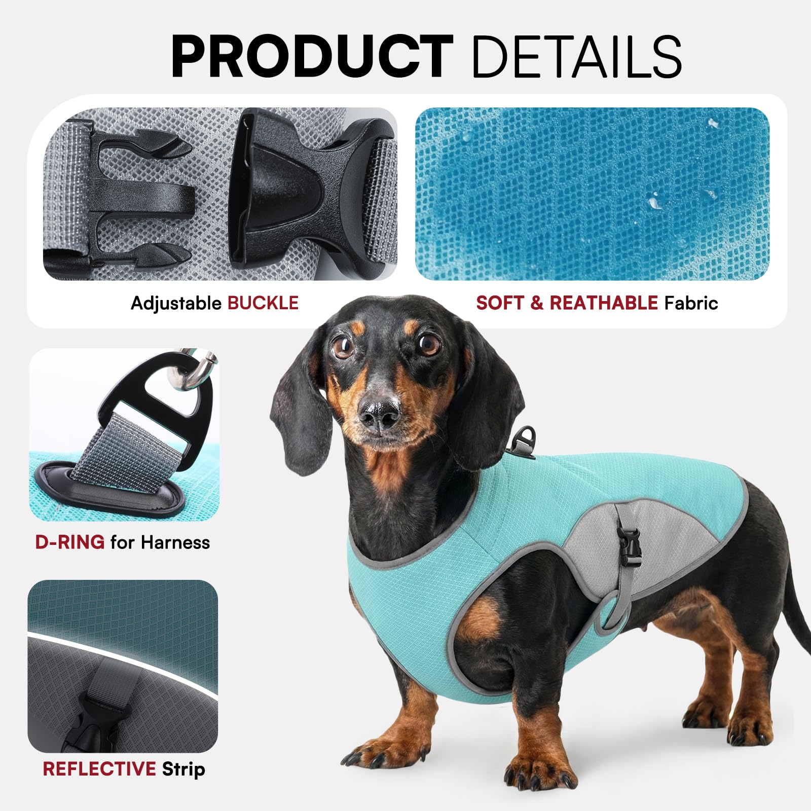Preferhouse Dog Cooling Vest for Medium Dogs, Dog Cooling Jacket with Mesh and D Ring, Pet Reflective Stripe Jacket for Summer, Blue-M - 3