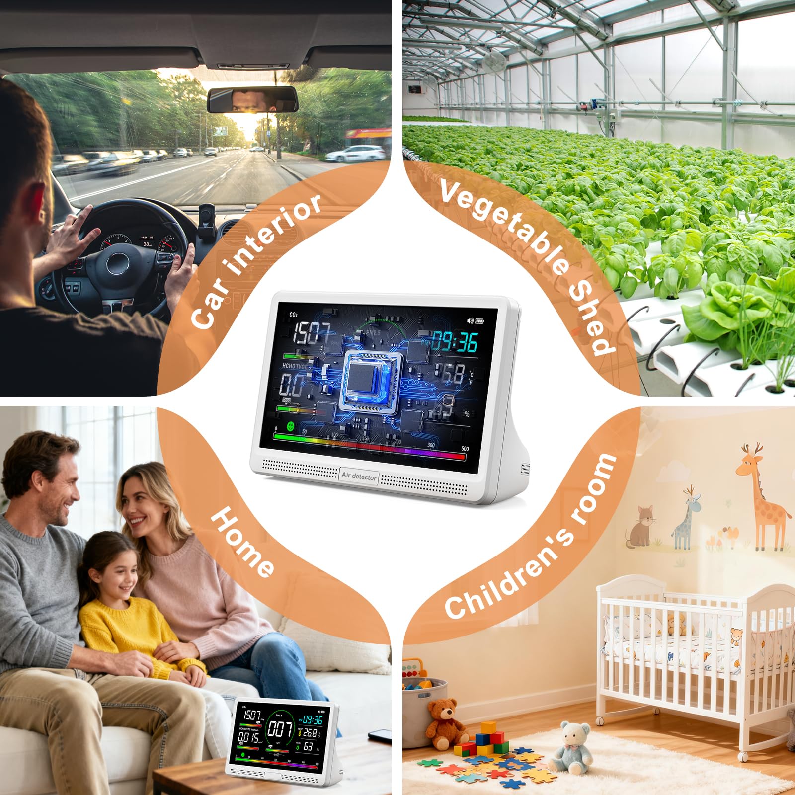 16 in 1 Air Quality Monitor Indoor 7" Display 9 AQI+7 AQI Alerts,Portable Air Quality Tester CO2, TVOC, PM2.5 PM1.0 PM10, HCHO Temperature Humidity Temp & Time Air Quality Meter for Home — Amazon image 8