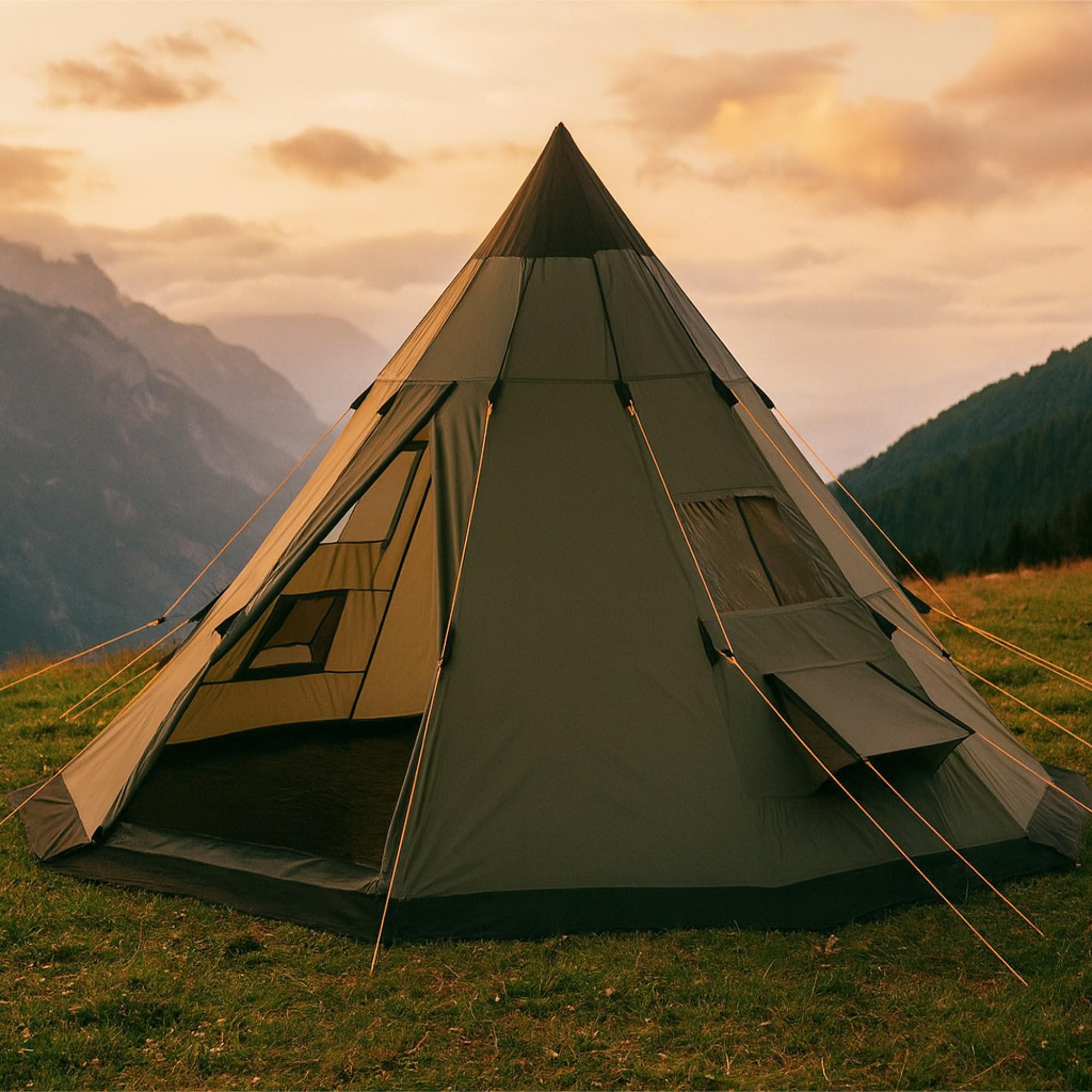 CampFeuer Tienda de Campaña Tipi Spirit | 4 Personas | Columna de Agua 3.000 mm | Ligera | Carpa | Tienda de Campaña Piramidal, Tienda Grupo, Tienda Camping, Tienda Familiar | Acampada, Senderismo