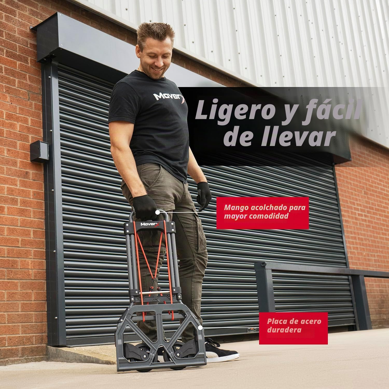 MoverX Carretilla de mano plegable de aluminio, Traspaleta Manual, Soporte con Ruedas, Carro de Mano Resistente, Carrito de Transporte Multiusos, 85 kg