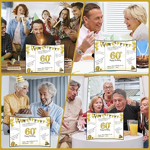 Miniatura 6 de Kuxriox Tarjeta grande de 60 cumpleaños con sobre, decoraciones de cumpleaños 60 para hombres y mujeres, tarjeta de felicitación de libro de