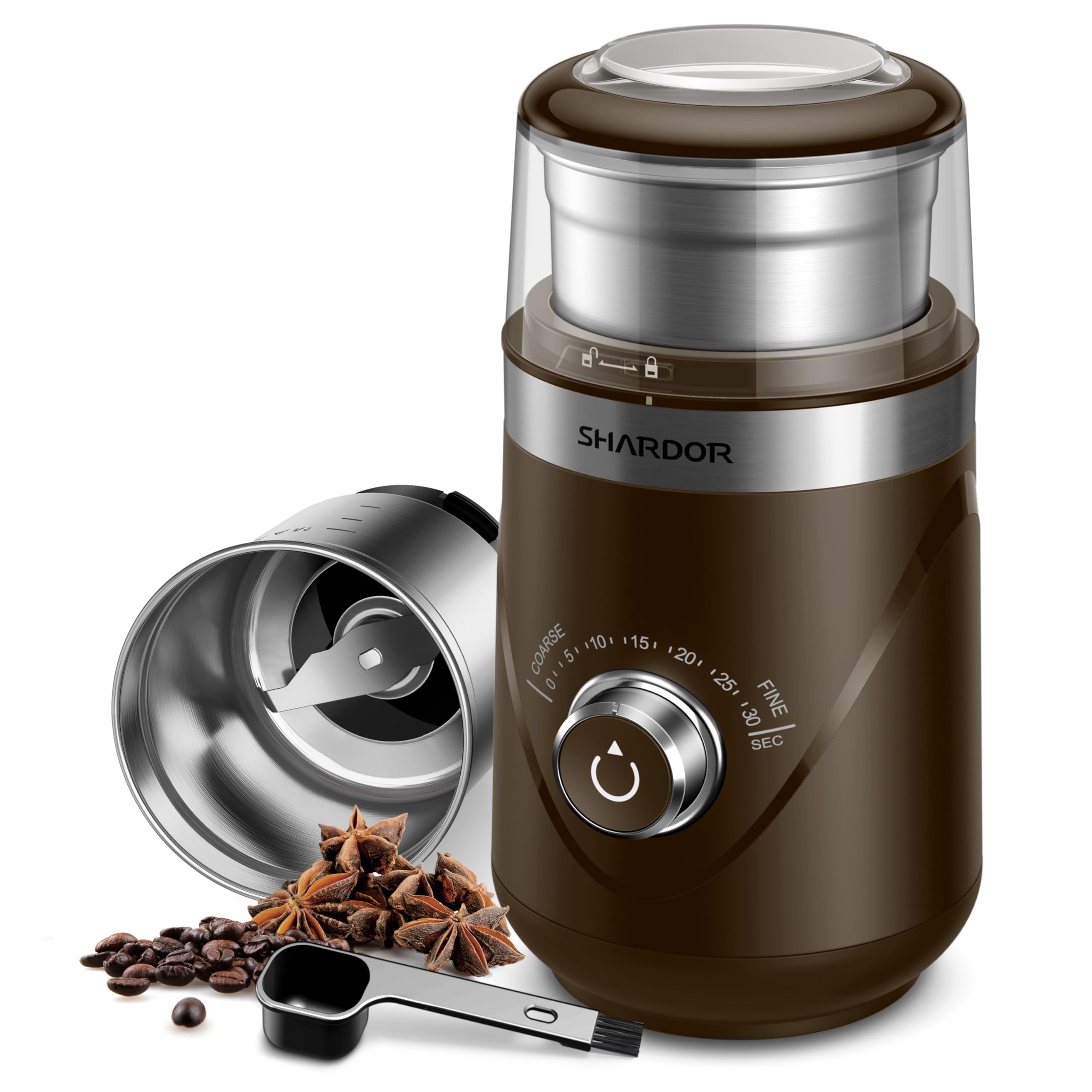 SHARDOR Electric Super Silent Blade Coffee Grinder, Timed Grind Control Rotary Knob, Adjustable Coarse to Fine for Coffee Beans, Spices &amp; Herbs, with 1 Removable Stainless Steel Bowl, Coffee