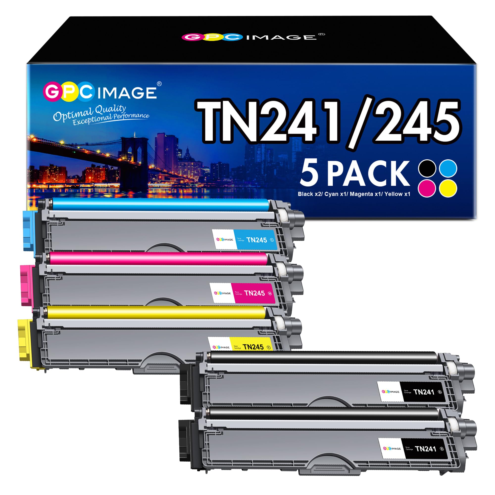 GPC Image TN241 TN245 Toner Compatibili per Brother TN-241 TN-245 (5-Pack) | Compatibili per Brother, MFC-9140CDN, MFC-9340CDW, 9332CDW, HL-3140CW, 3150CDW, DCP-9020CDW, DCP-9022CDW, TN241/245