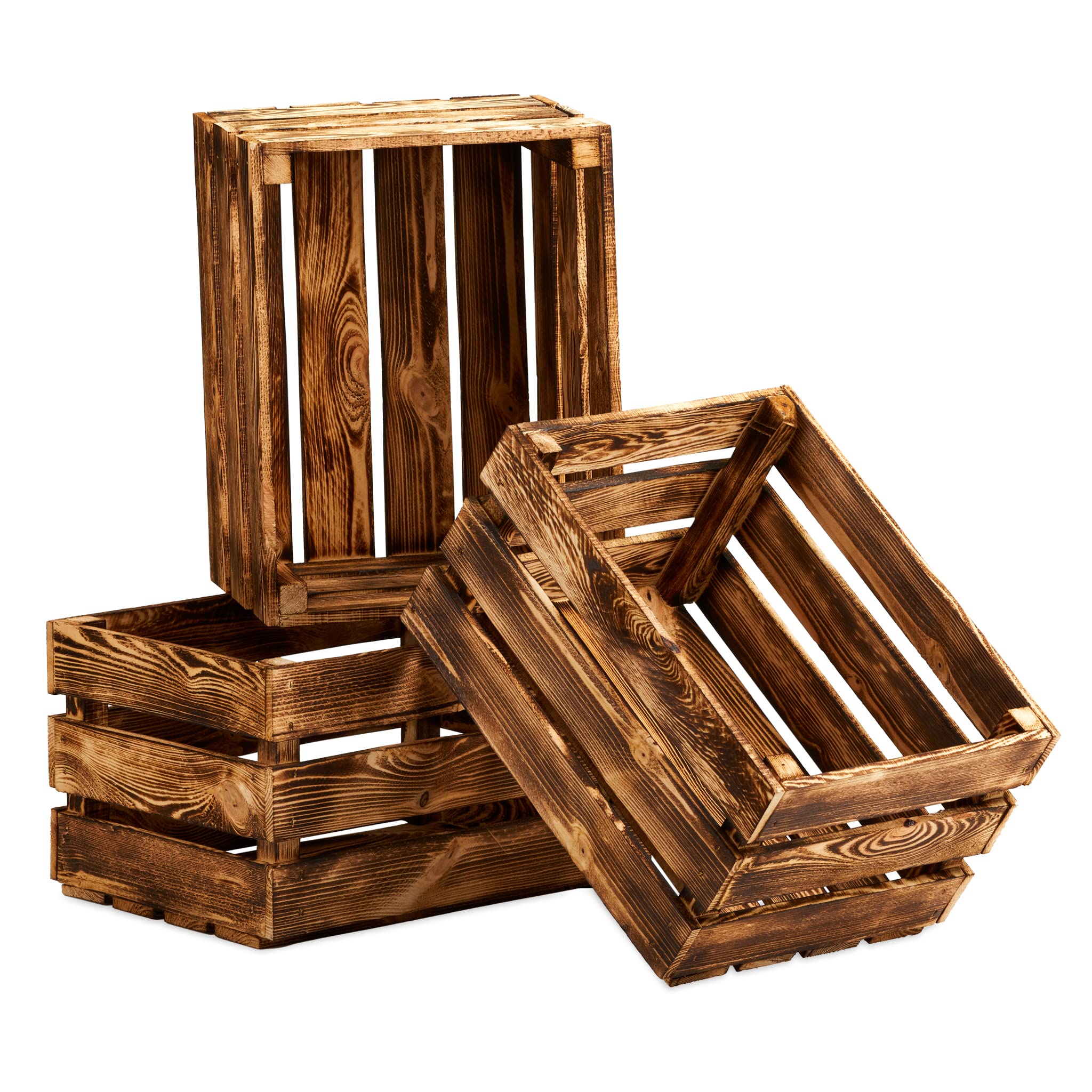 Cakla Holzkiste Vintage 3 Stück XL 50x40x30 - Dekorative Holzkisten für Gegenstände - Geschenkbox - Stilvoll und Elegant Kisten - Obstkisten - Weinkiste Holz