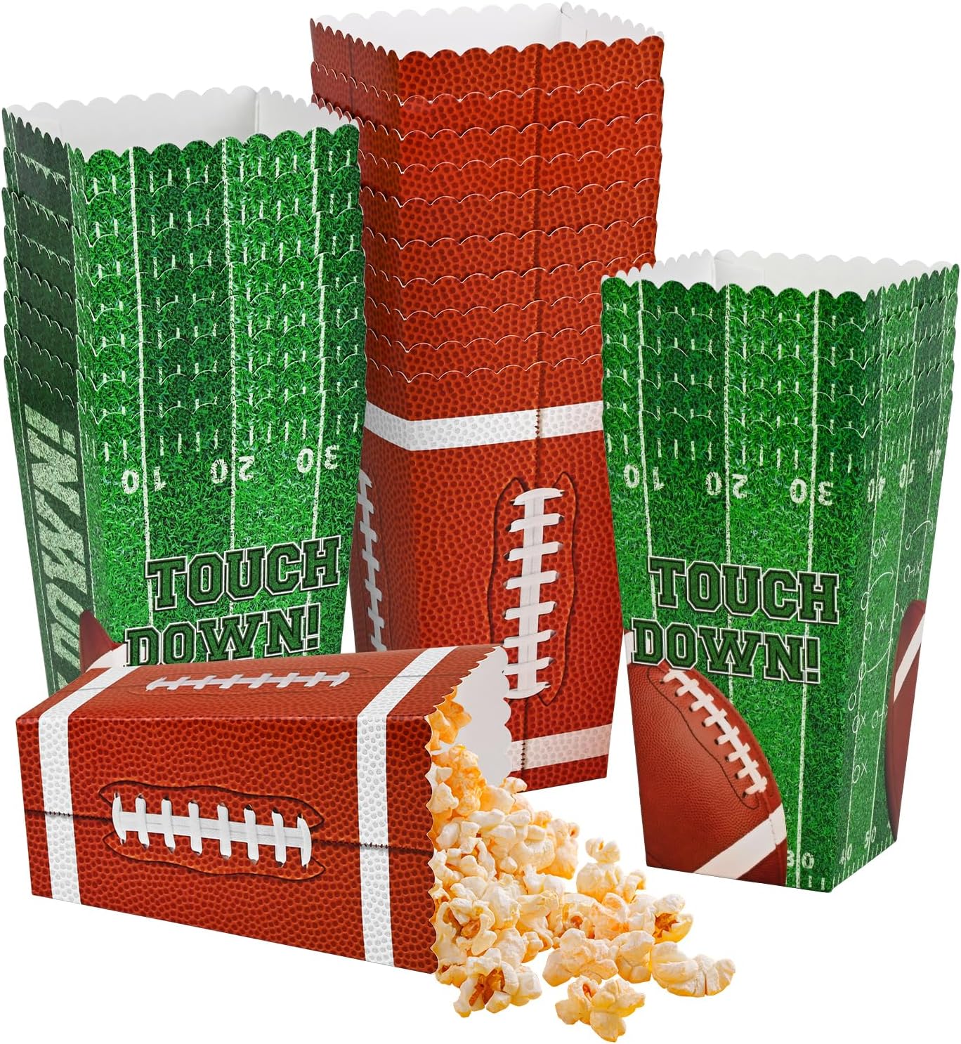 Gatherfun Football Party Supplies Kit for 24 - Popcorn Boxes,Popcorn Buckets for Birthday, Tailgate Celebrations | Football Party Favors & Decorations Set