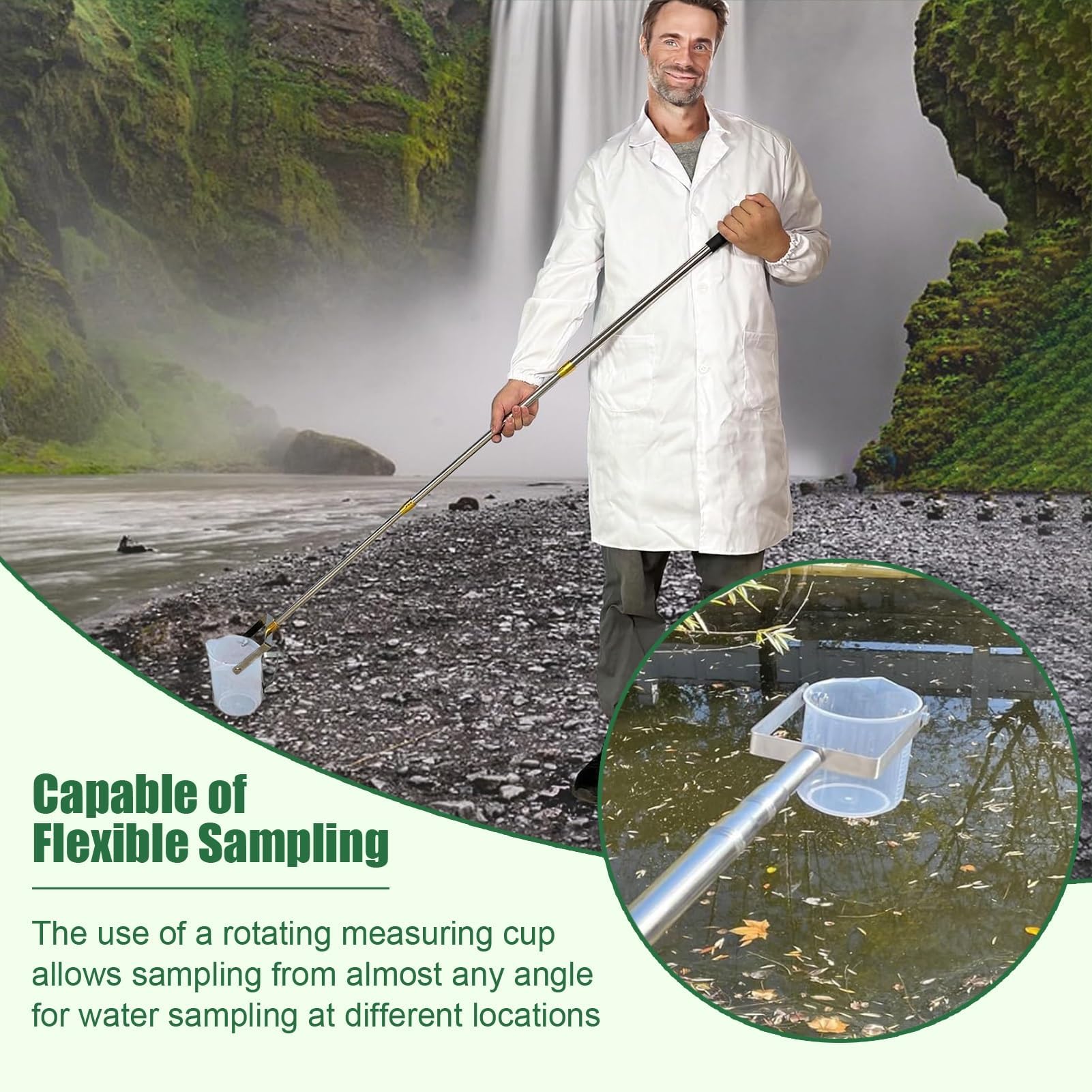 Verstellbarer Teleskop-Wasserprobenehmer, 1000 ml Abwasserprobenahmesystem für tiefe Wasserprobenahme (0,86-2 m), Schwenk-Design für einfache Handhabung