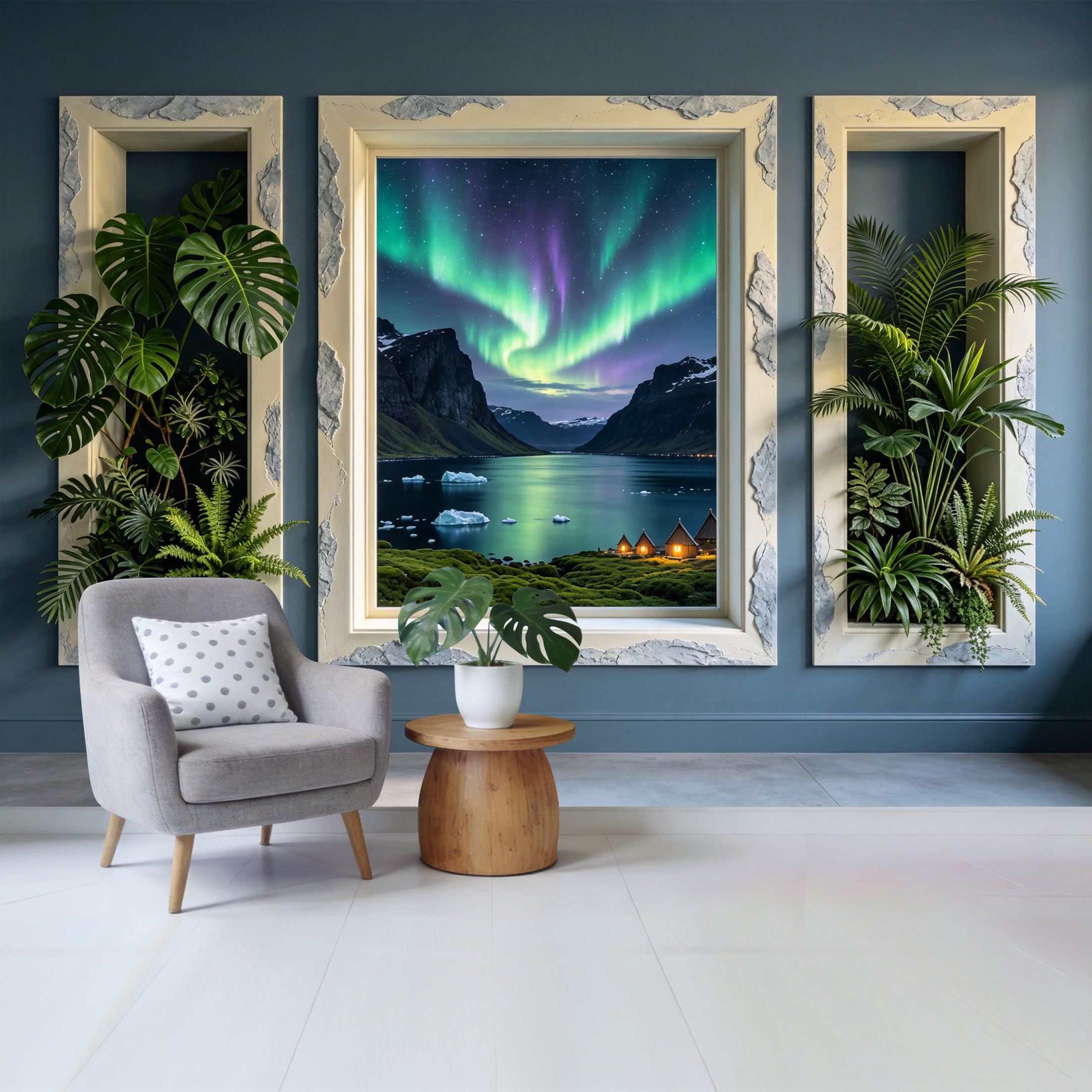 Custom Size Wall Mural Nordic Aurora Over Mountain Lake Landscape Removable Self Adhesive Fabric Home Wall Decor for Living Room Bedroom Bathroom