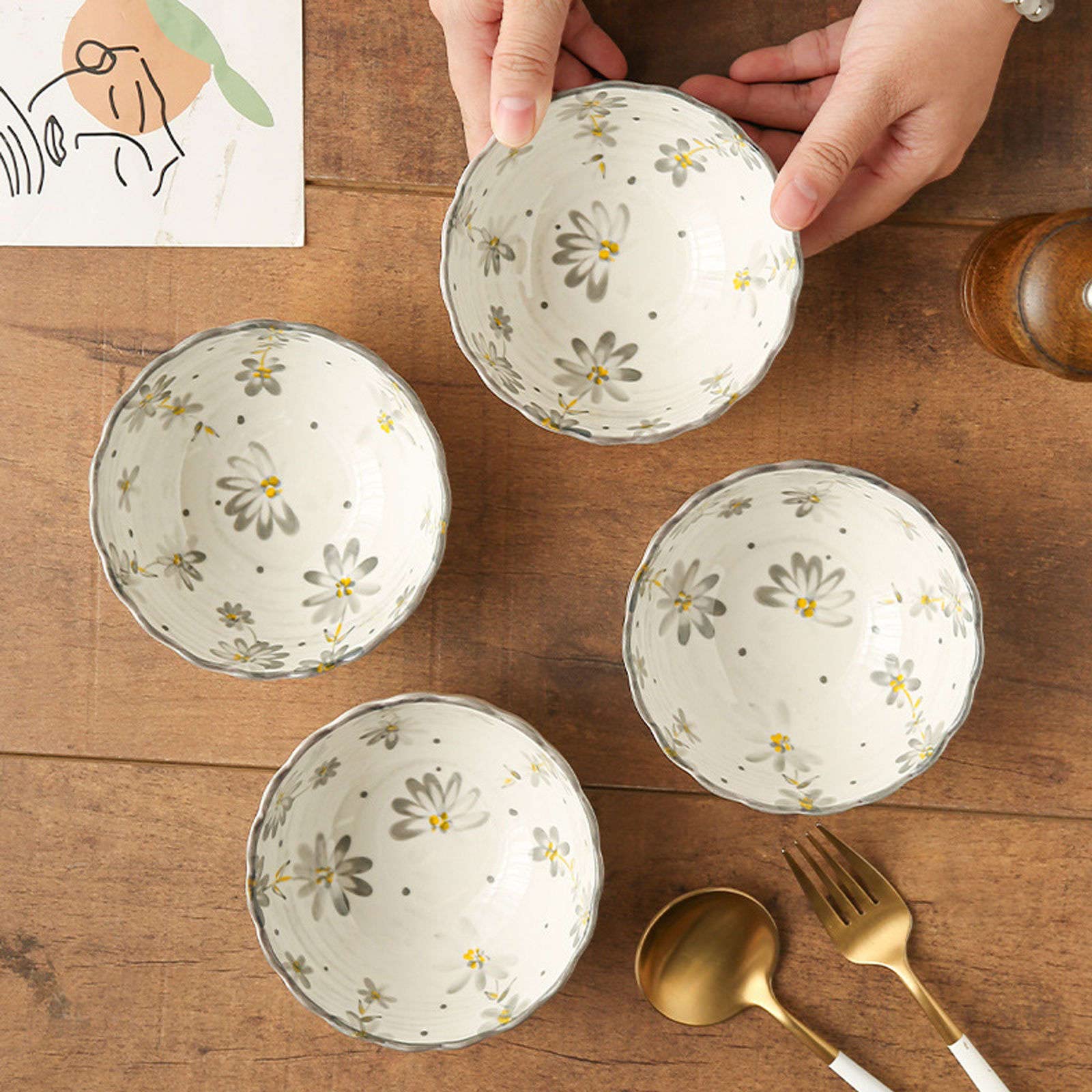 Set di 4 Ciotole di Riso in Porcellana Bianca Classica,Ciotola for Cereali da Servizio Confezione da 4,Ciotola da Portata in Ceramica for Zuppa,Riso,Spuntini,Salse-A-1