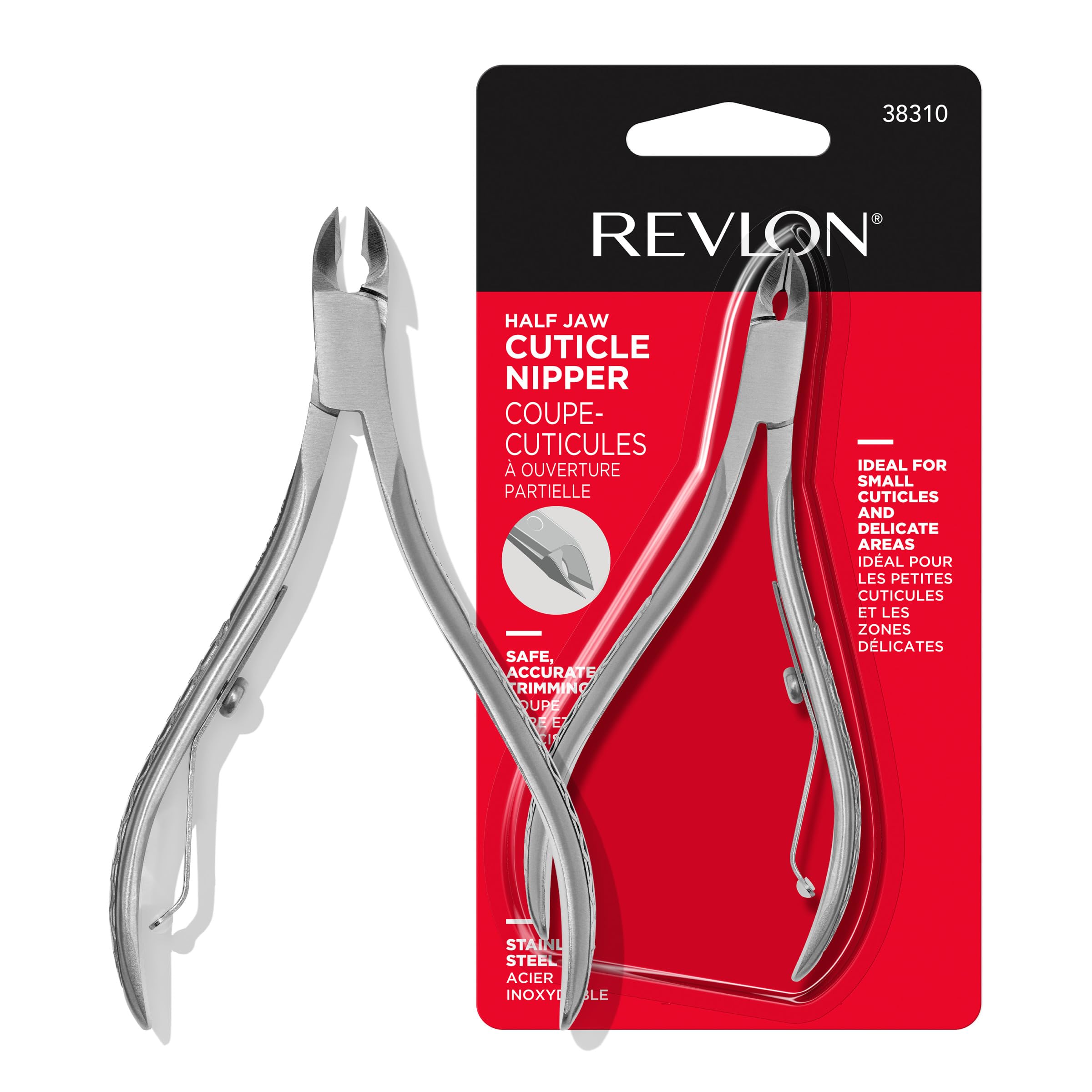 Half Jaw Cuticle Nipper, Manicure Tool for Nail Care, Hangnail Clipper, For More Precise Trims, Non-Slip Grip, Stainless Steel, 1 Count