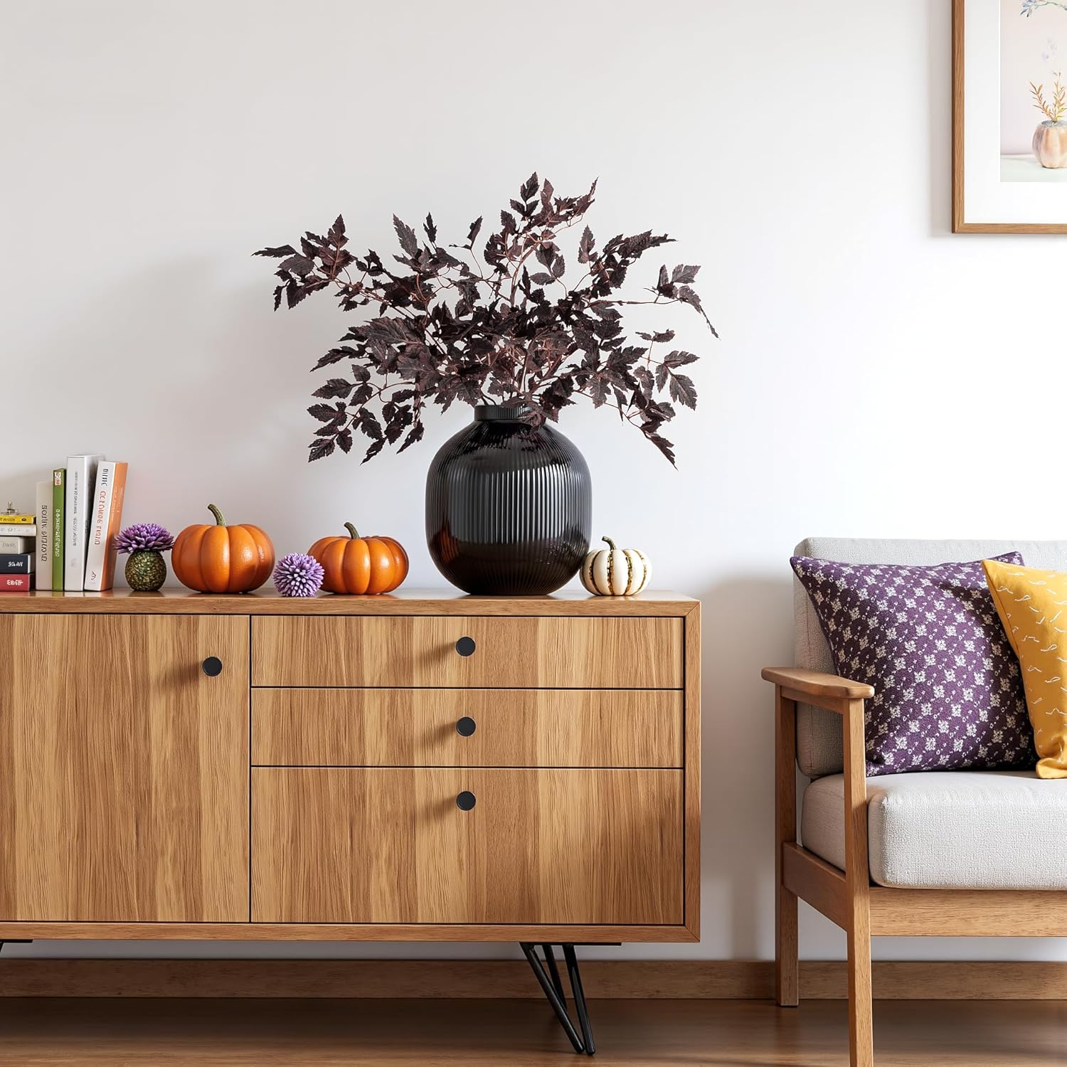 Ttranewsoo Artificial Cimicifuga Plant Leaf Fake Plants 4PCS Fall Stems for Vases 23.6In Fake Leaves Silk Plants for Fall Decorations for Home Dining Table, Wedding, Fireplace Decor No vase