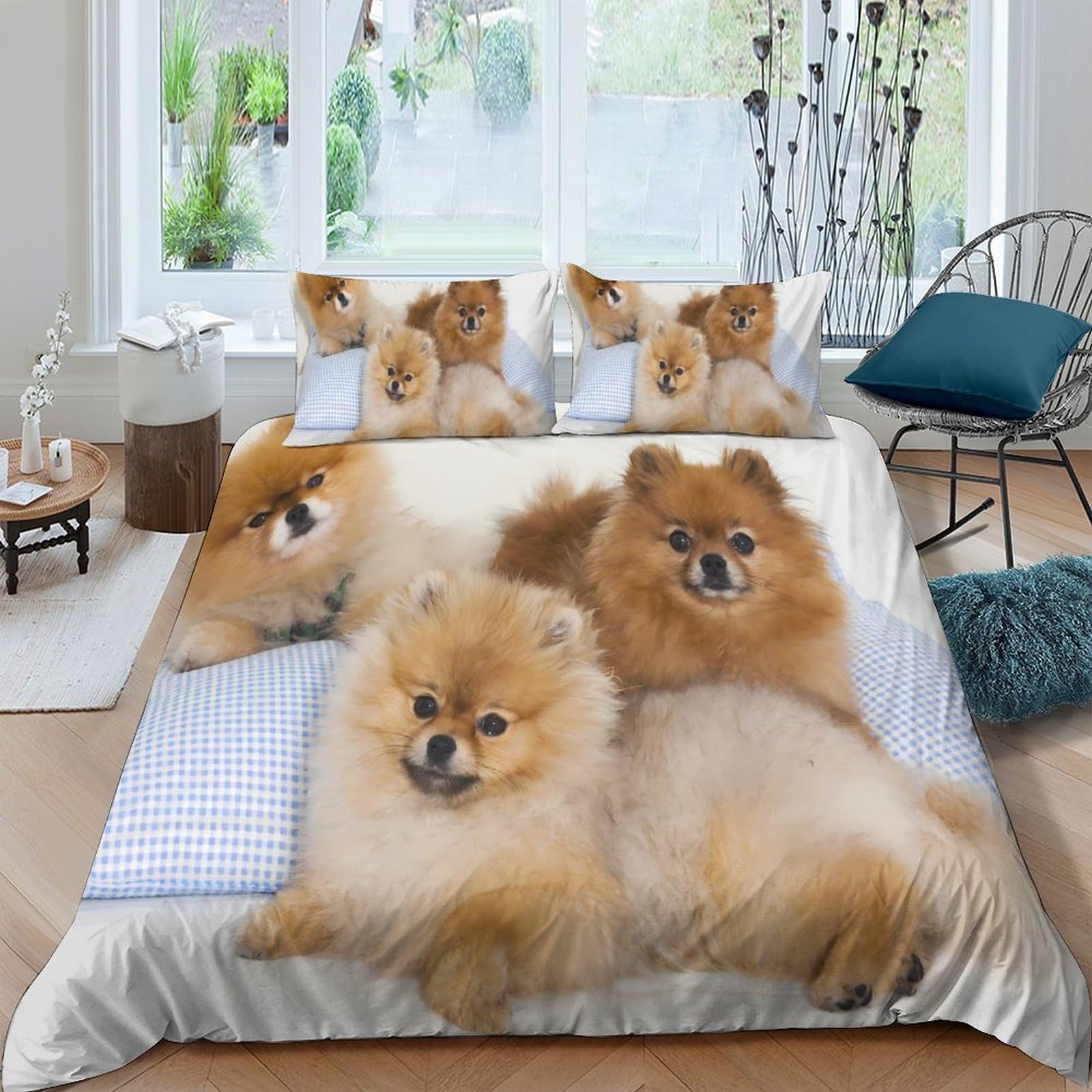 Ctjqhvkz Style-2 3D Printed Pomeranian Dog Fitted Sheet Microfiber Soft Anti-Slip Bedroom Decor Puppy Bed Cover For Home Guest Room Single（135X200cm）