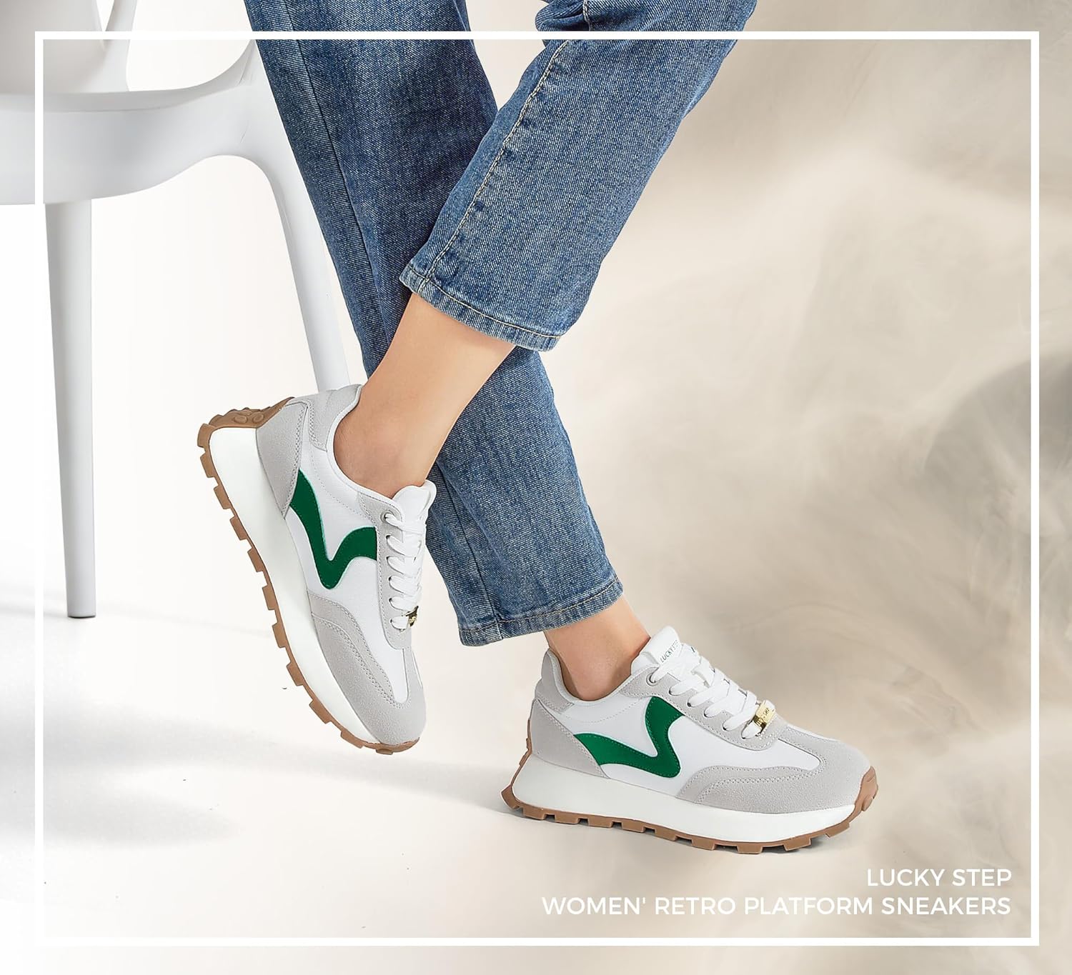 LUCKY STEP Women's Platform Retro Sneakers Classic Tennis Fashion Casual Anti-Slip Lace-up Walking Shoes Running Trendy Color Block Green Footwear - Image 7