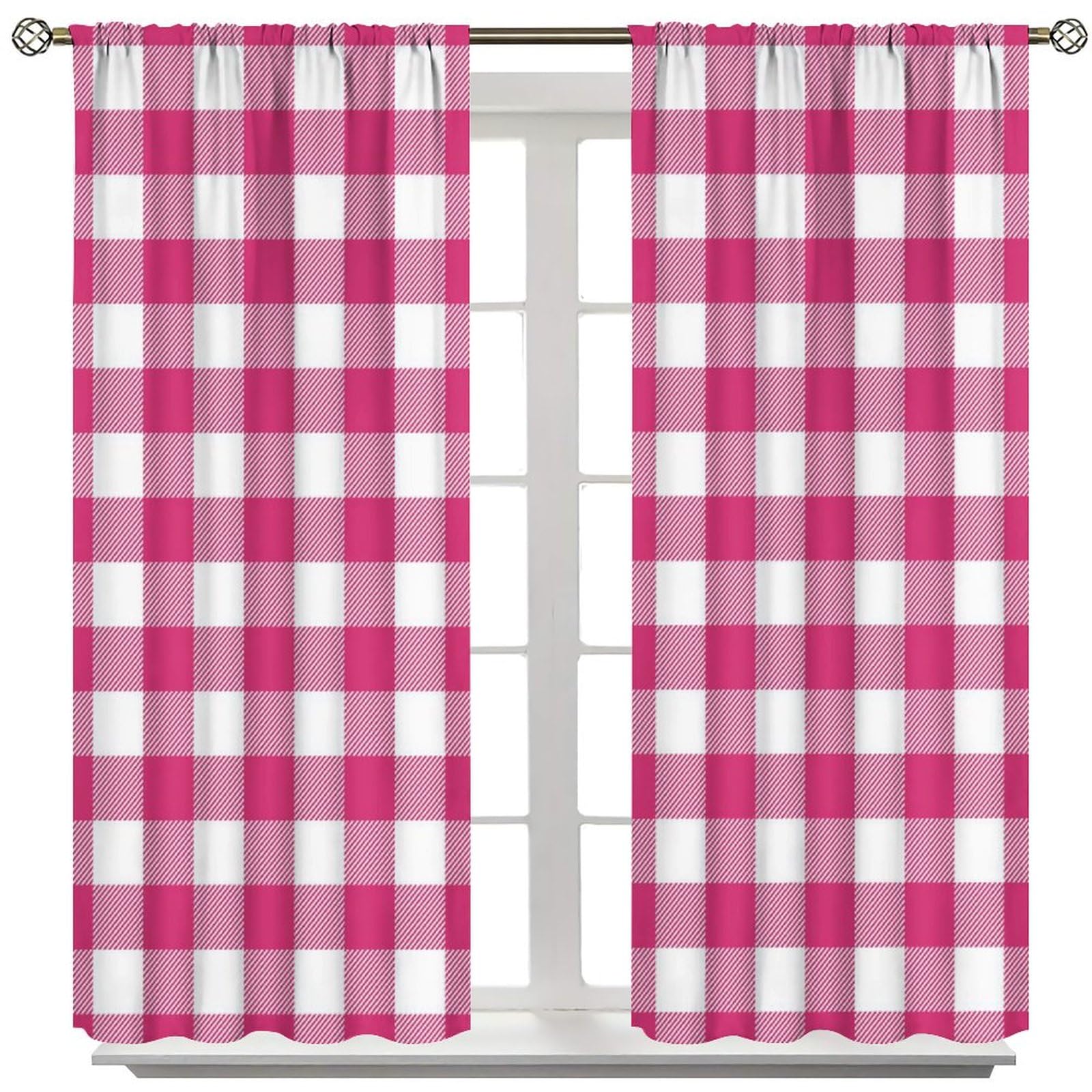 Buffalo Plaid Curtains Hot Pink and White Curtain with Rod Pocket for Farmhouse Bedroom Living Room Home Decor Drapes Thermal Insulated Window Treatments 2 Panels Set 55