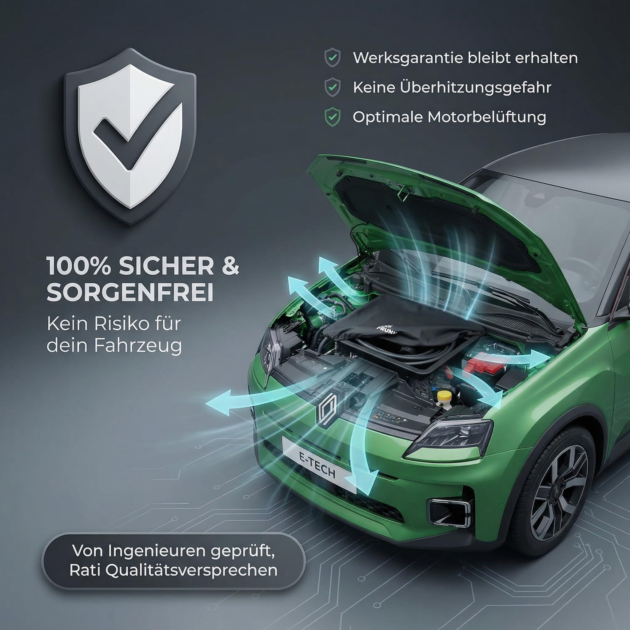 rati Frunk kompatibel für Renault 4 E-Tech 2025- / 5 E-Tech 2024- / Nissan Micra 2025- / Alpine A290 2024- | Erweiterter Front-Stauraum. Perfekt für Ladekabel & Zubehör. Hervorragende Passgenauigkeit