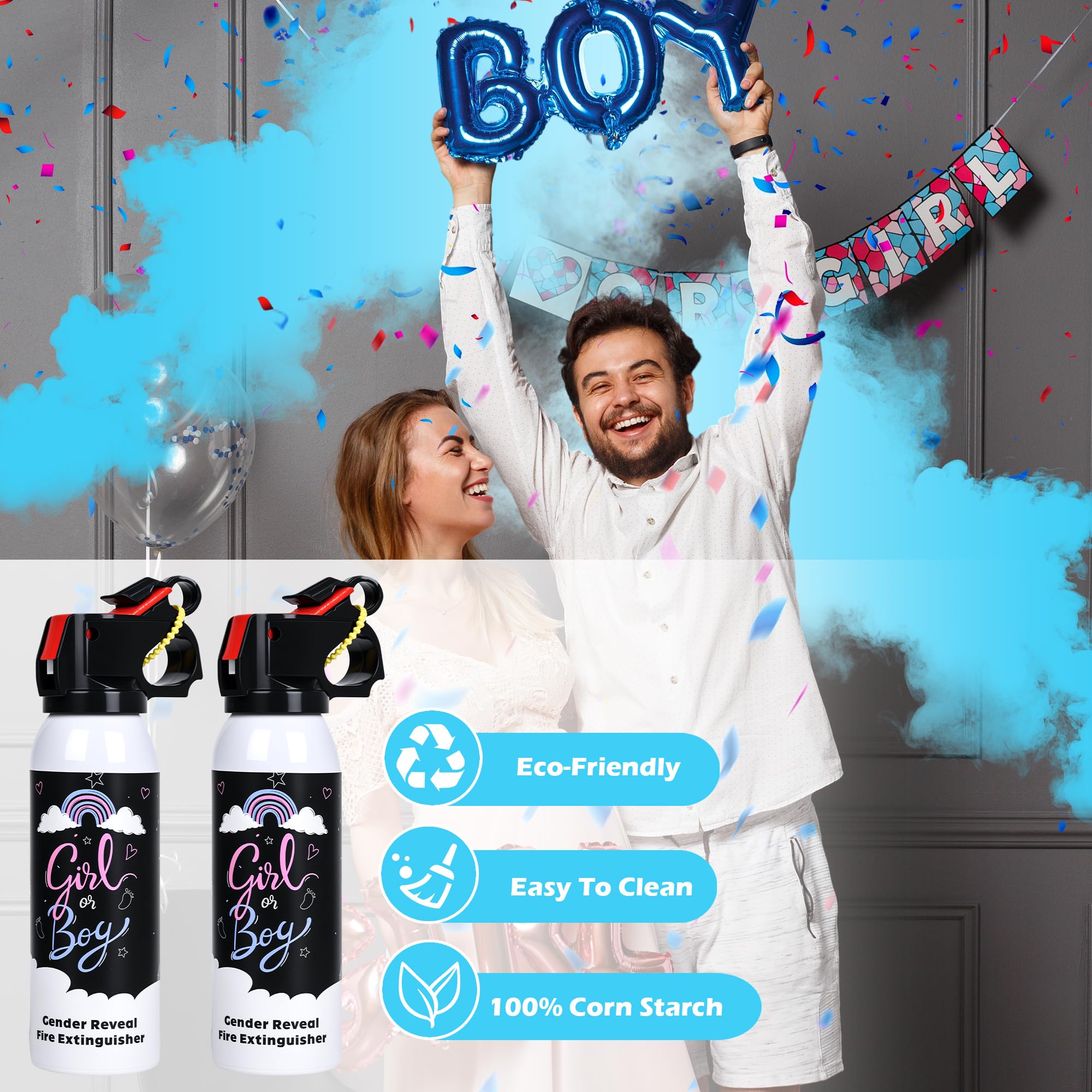 Baby Gender Reveal Fire Extinguisher ; Spray de Poudre Colorée ; Idée 100% Sûre et écologique Pour une Fête de Révélation du Genre du Bébé (blue)