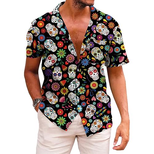 KYKU Funky Hawaiian Shirt for Men Palm Beach Shirts Tropical Vacation Clothes - 3X-Large - Colourful