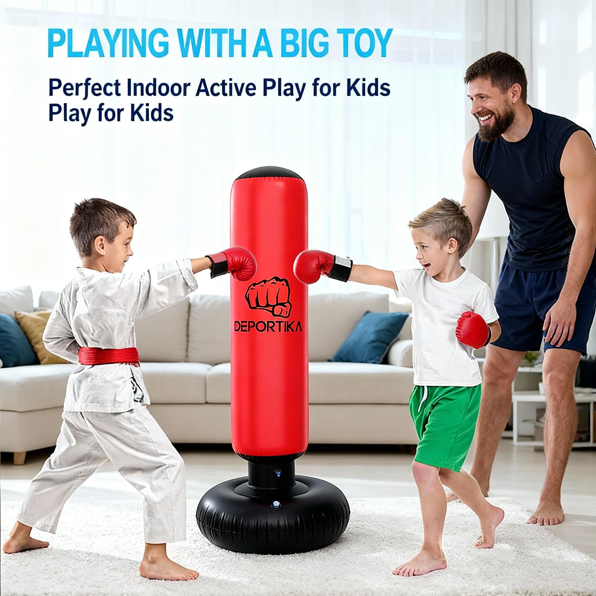 Sacco da boxe gonfiabile, con base d'acqua stabile, attrezzatura da gioco attiva al chiuso per sacco da boxe autoportante bersaglio kick MMA karate colonne sacchi di sabbia per allenamento riflessivo