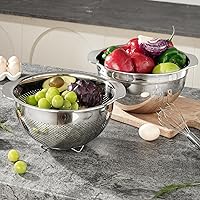 Vista 6 de 18/8 Stainless Steel Microwell Colander, 5QT Large Capacity with Handle Kitchen Food Strainer5QTColander+5QT Mixing bowl)