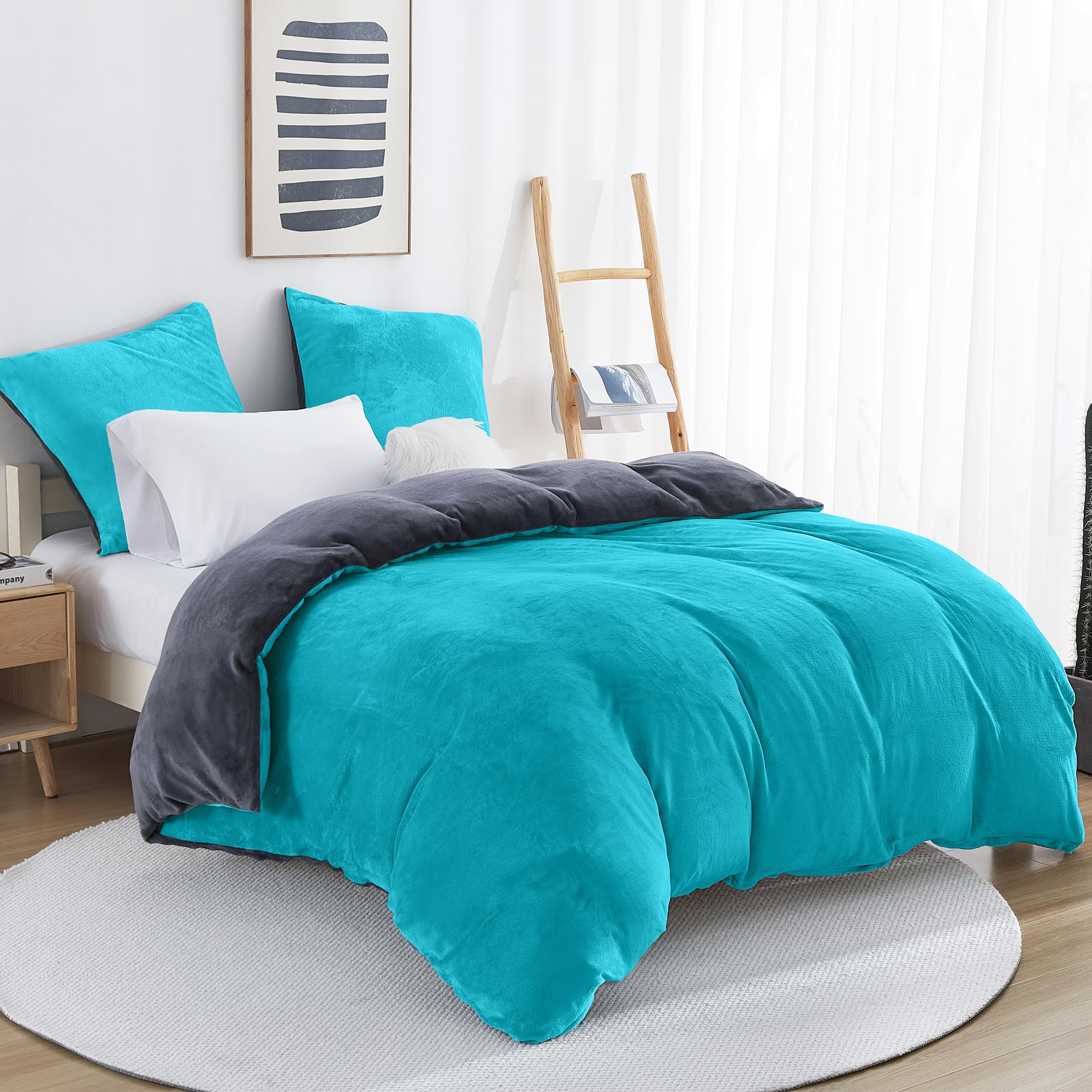 Viviland Winter Flanell Bettwäsche 135x200cm Bettdeckenbezug-Set Für Winter 1 Kissenbezüge 80x80cm- Blau Fleece Dicke Winterbettwäsche - Warme Kuschelige Bettdeckenbezug mit Reißverschluss