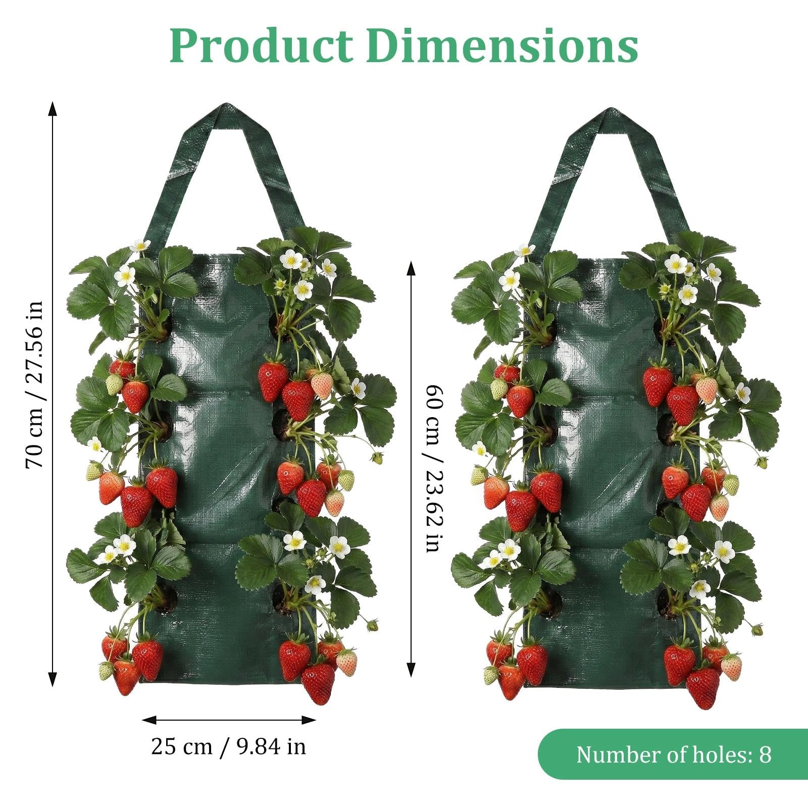 2 PCS Bolsa de Plantación, Bolsas de Plantas de Plástico Colgadas Verticalmente, Bolsas de Plantas Transpirables con 8 Agujeros, Jardin Vertical Bolsas de Cultivo para Plantas Fresas Hierbas Verduras — view 2