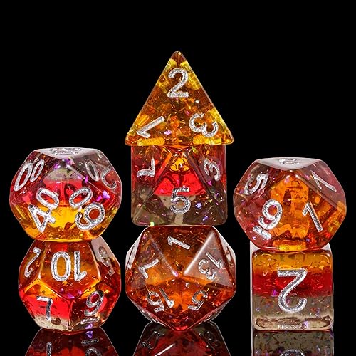 DND - Juego de dados poliédricos de 7 piezas, relleno D&D con papel de aluminio colorido para juegos de rol y juegos de mesa (naranja y rojo)
