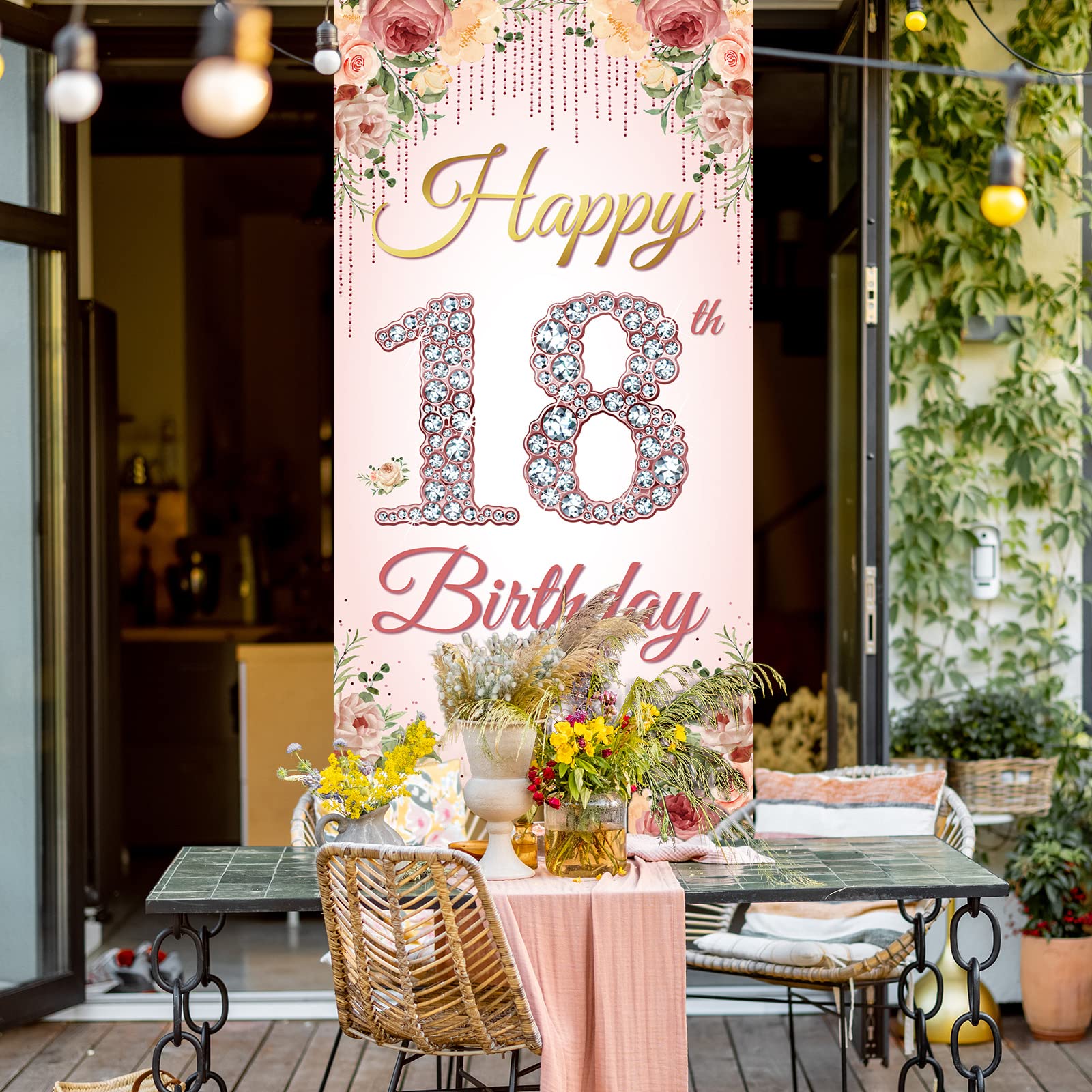 Happy 18th Birthday Door Banner - 3ft X 6.1ft Black & Gold Party Backdrop, Weather-Resistant Polyester - View #6