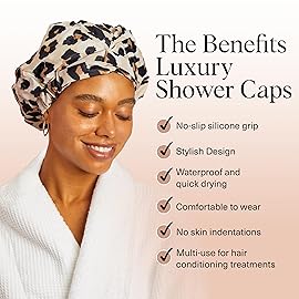 Kitsch Luxury Shower Caps for Women Reusable Waterproof - Large Shower Cap for Women and Men, Non-slip, Quick-dry Hair Cap for Long & Short Hair, Comfortable and Stylish Design - Leopard