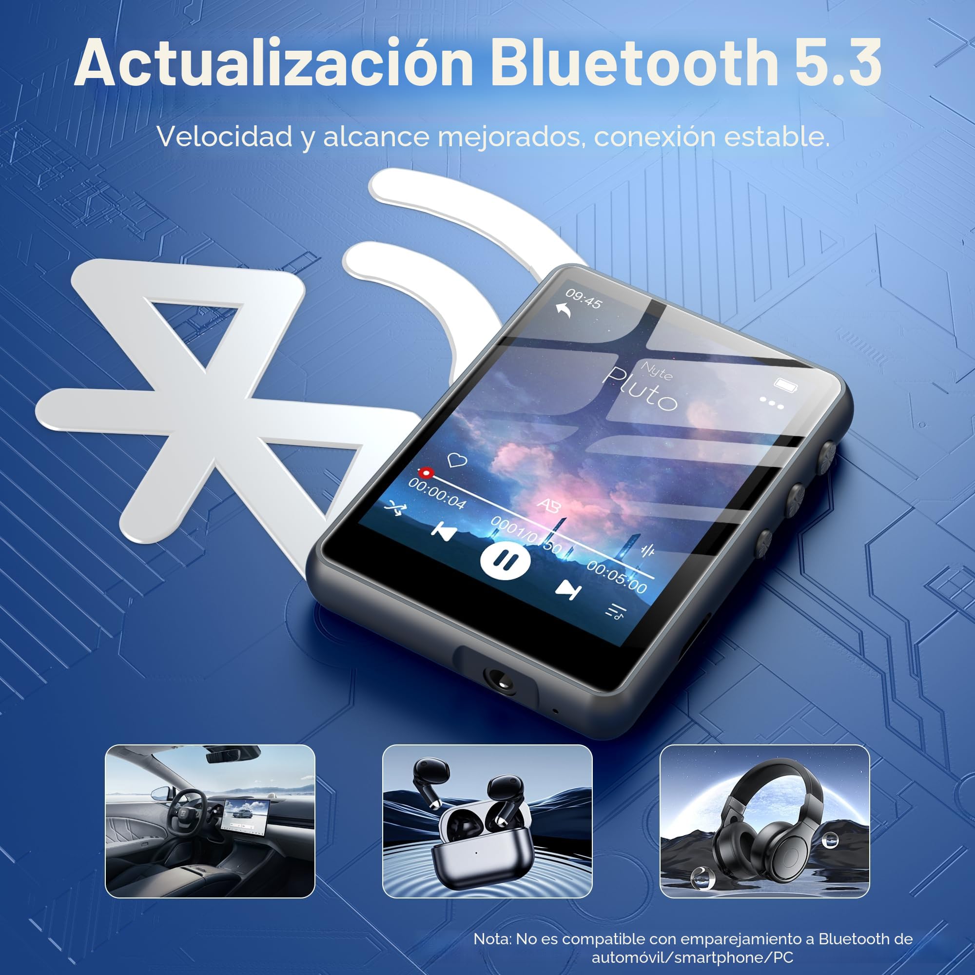 SWOFY Reproductor MP3 de 128GB con Bluetooth 5.3, Pantalla táctil de 2,4 Pulgadas, HiFi, Altavoz Integrado, función de grabación, Radio FM, Ampliable hasta 512GB (Rosa)