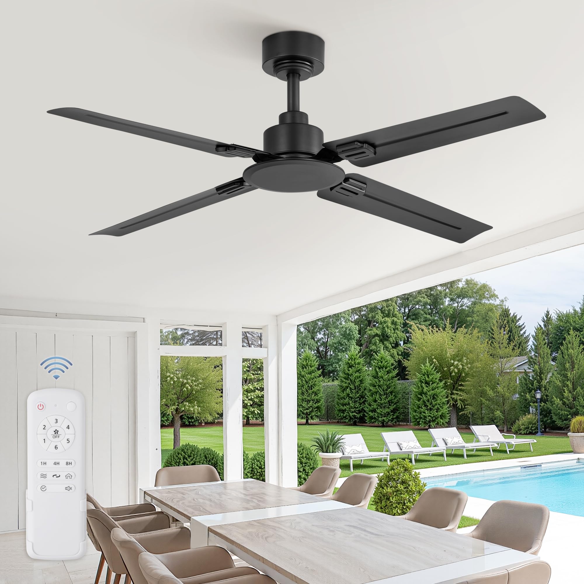 ZMISHIBO 48 Inch Ceiling Fan No Light with Remote, Black(1-Pack